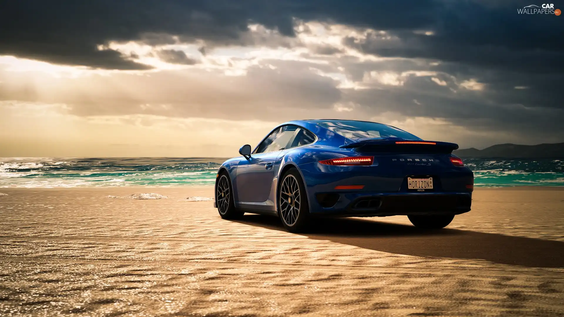 Back, Blue, Porsche 911 Turbo S