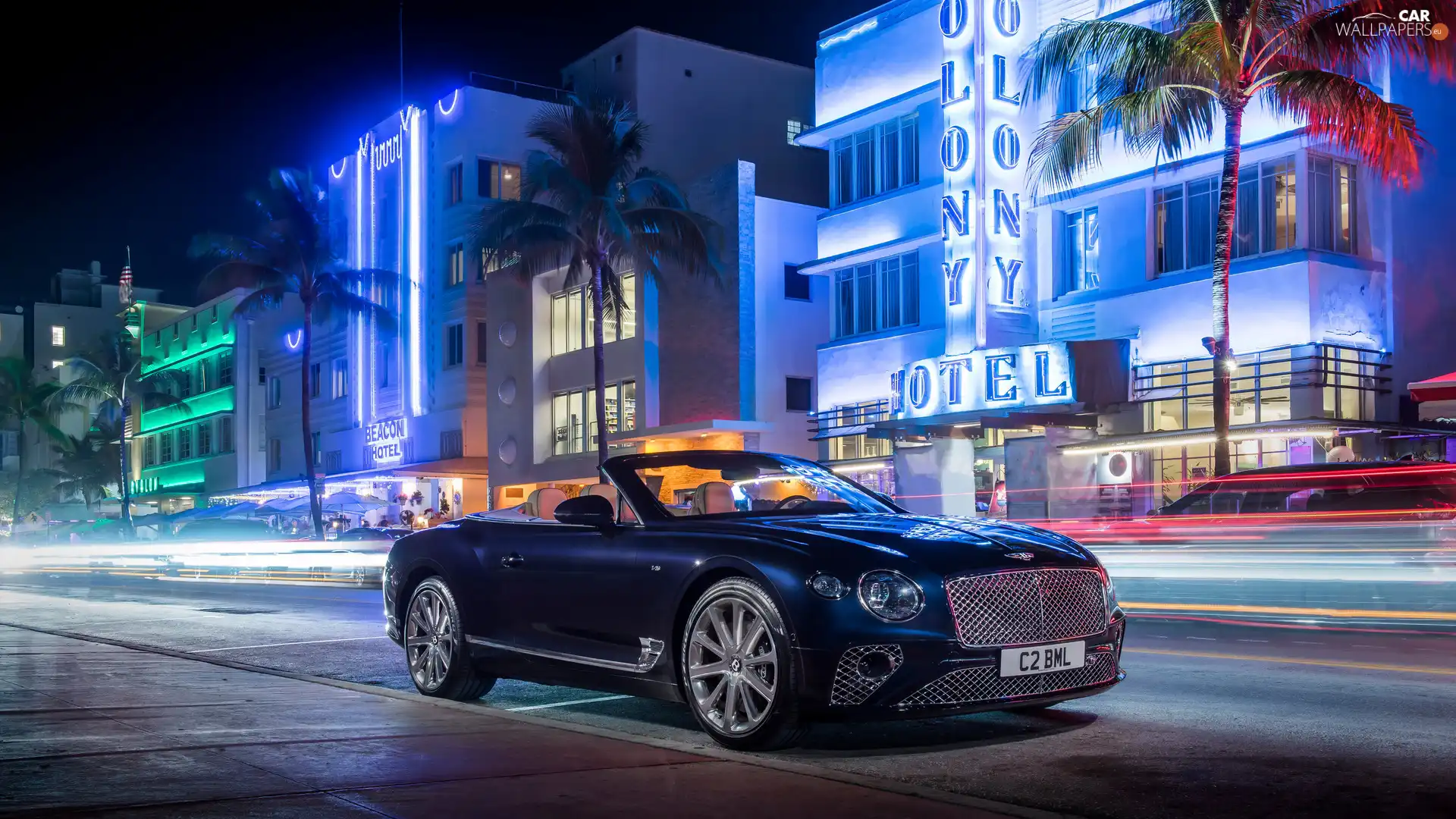 Houses, Night, Cabrio, Street, Bentley Continental GT V8