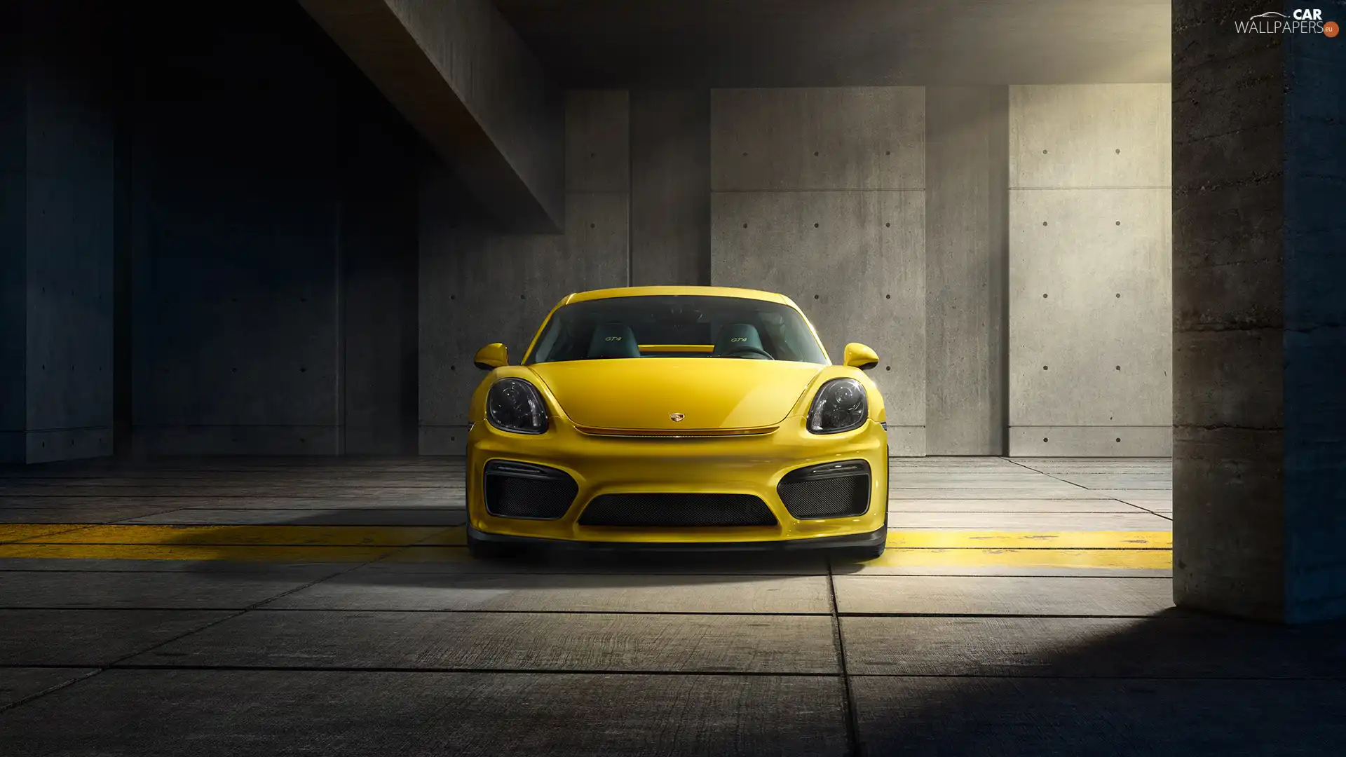 Front, Yellow, Porsche Cayman GT4