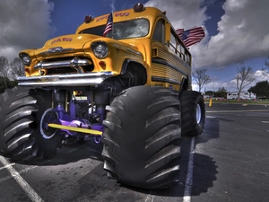 Monster Truck, school, bus