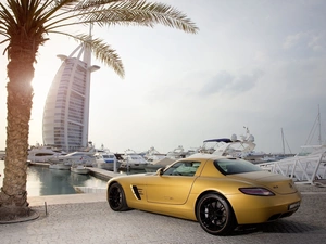Yellow, Hotel hall, SLS, Burj Al Arab, Dubaj, Mercedes, Palm