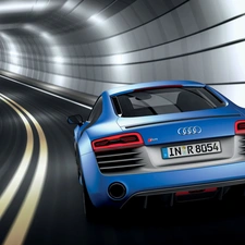 V10, tunnel, Audi, R8, Blue