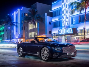 Houses, Night, Cabrio, Street, Bentley Continental GT V8