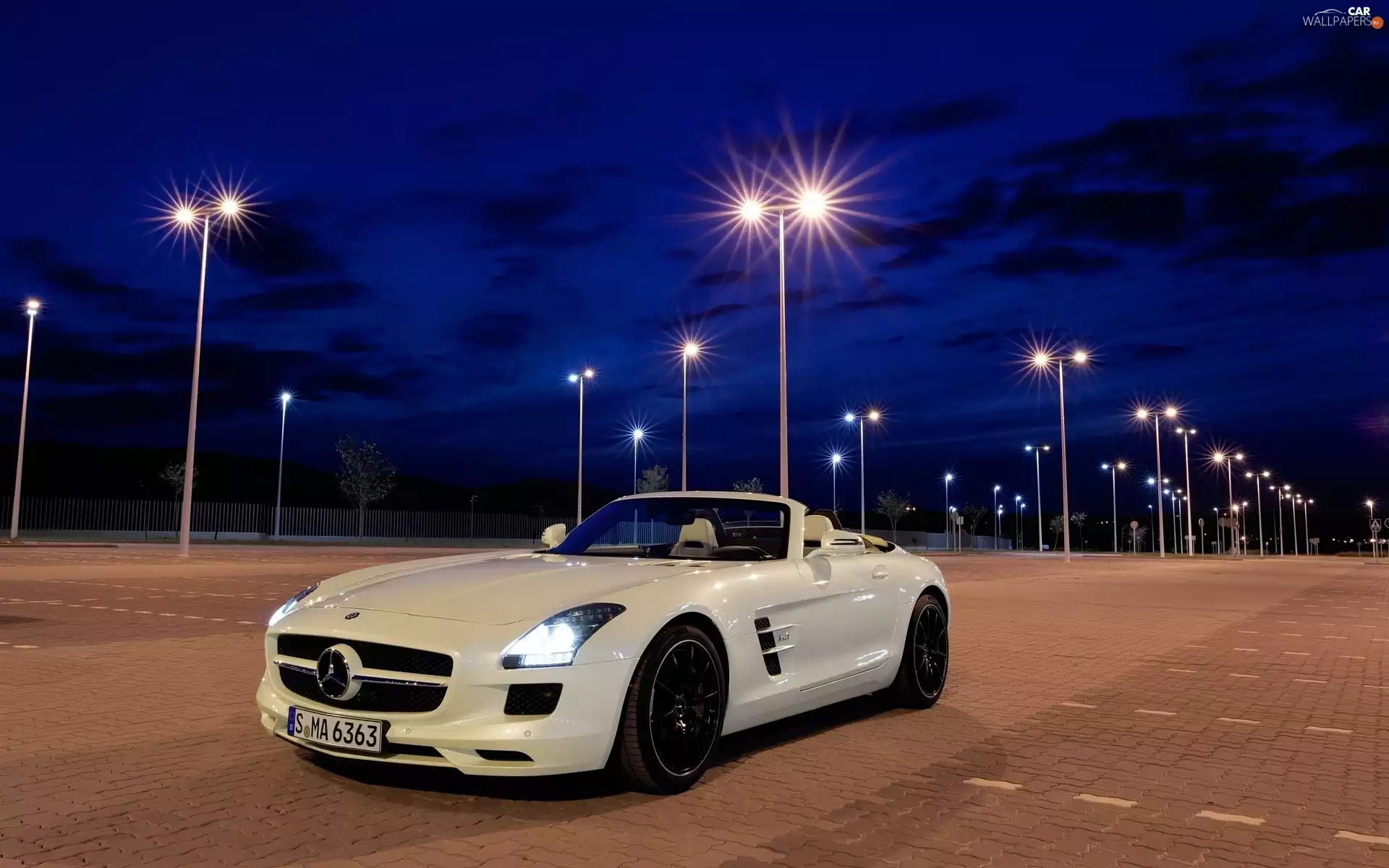 Mercedes-Benz SLS AMG Roadster, lanterns, evening, 2011