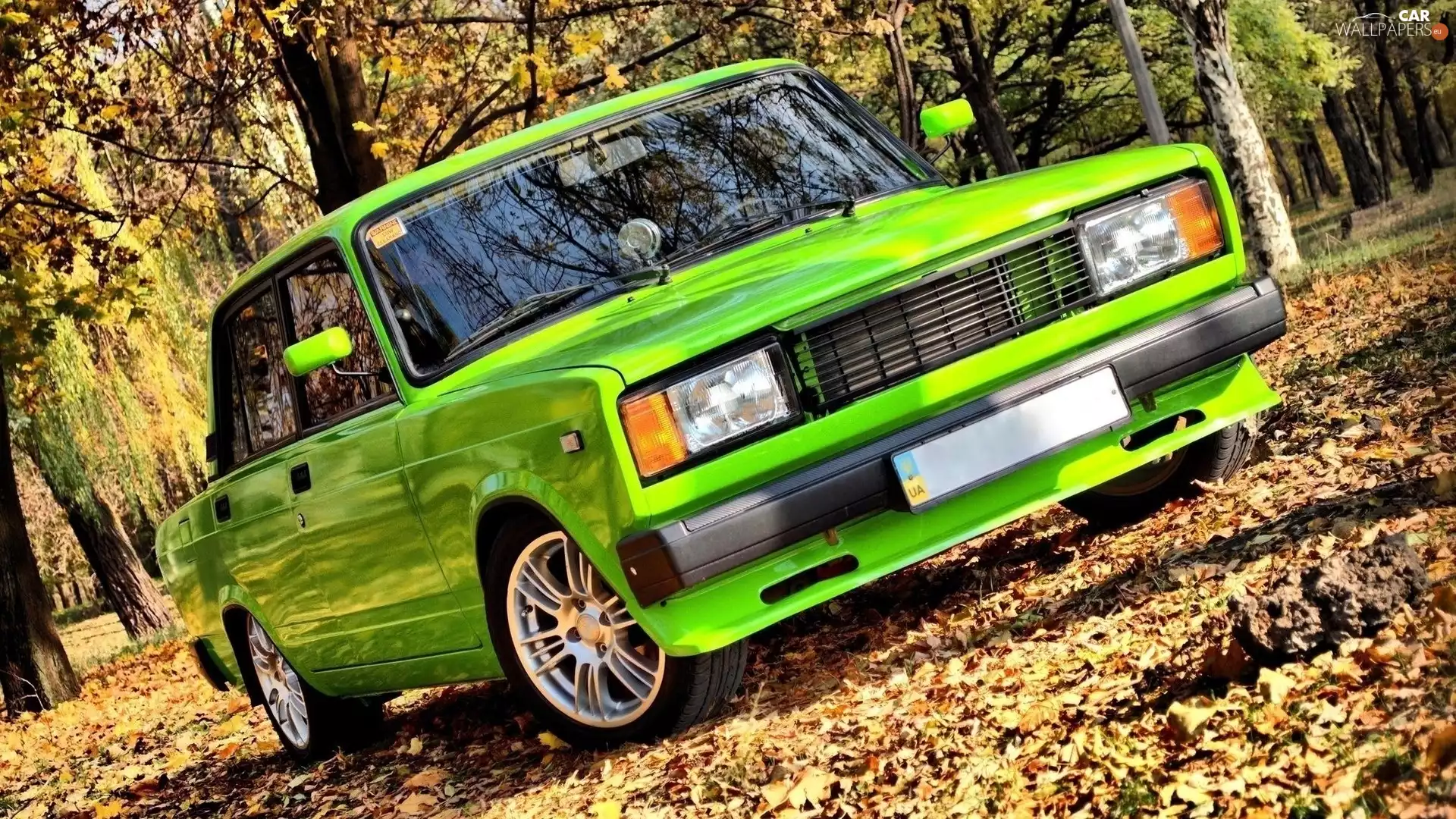 trees, viewes, Lada 2105, Leaf, Green