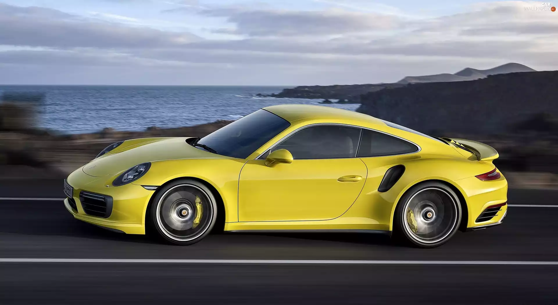 Way, lake, Porsche, 911 Turbo, Yellow