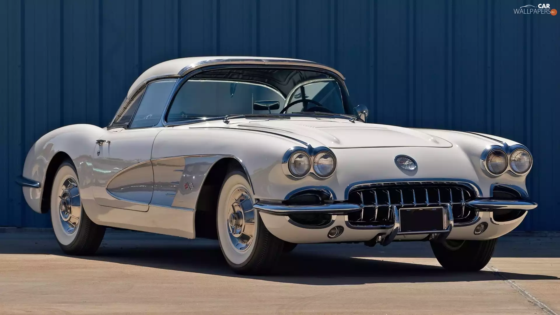Corvette, White, 1958, antique, Stingray, Chevrolet