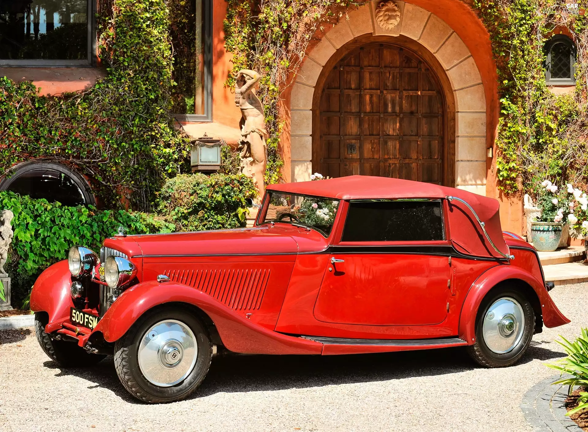 Red, Automobile, antique, Bentley Derby