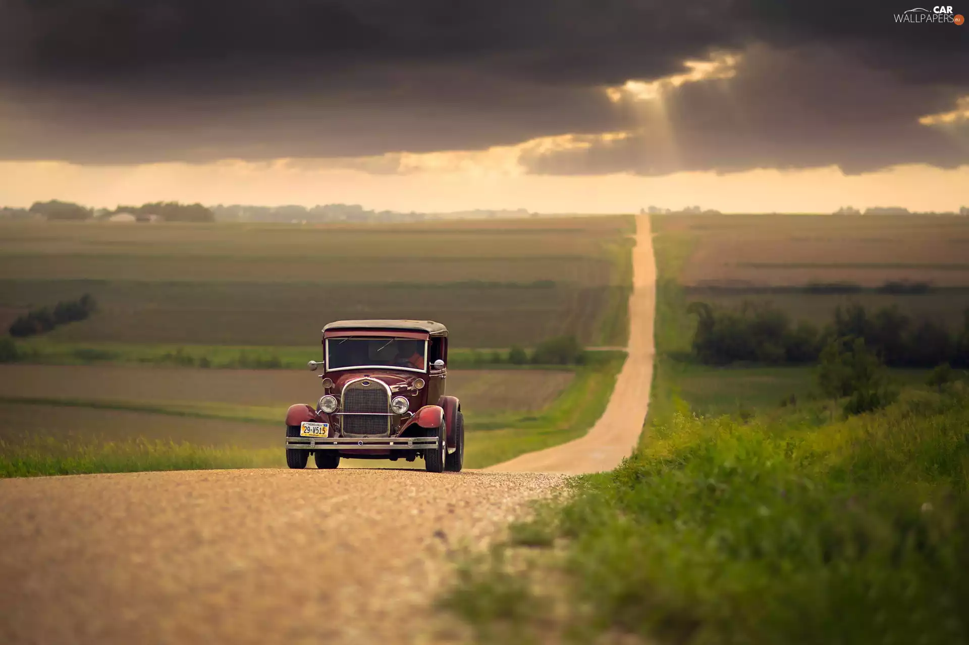 antique, Way, field, Automobile