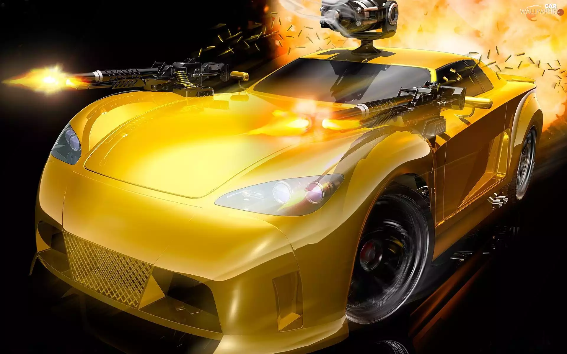 Yellow, Big Fire, guns, Automobile