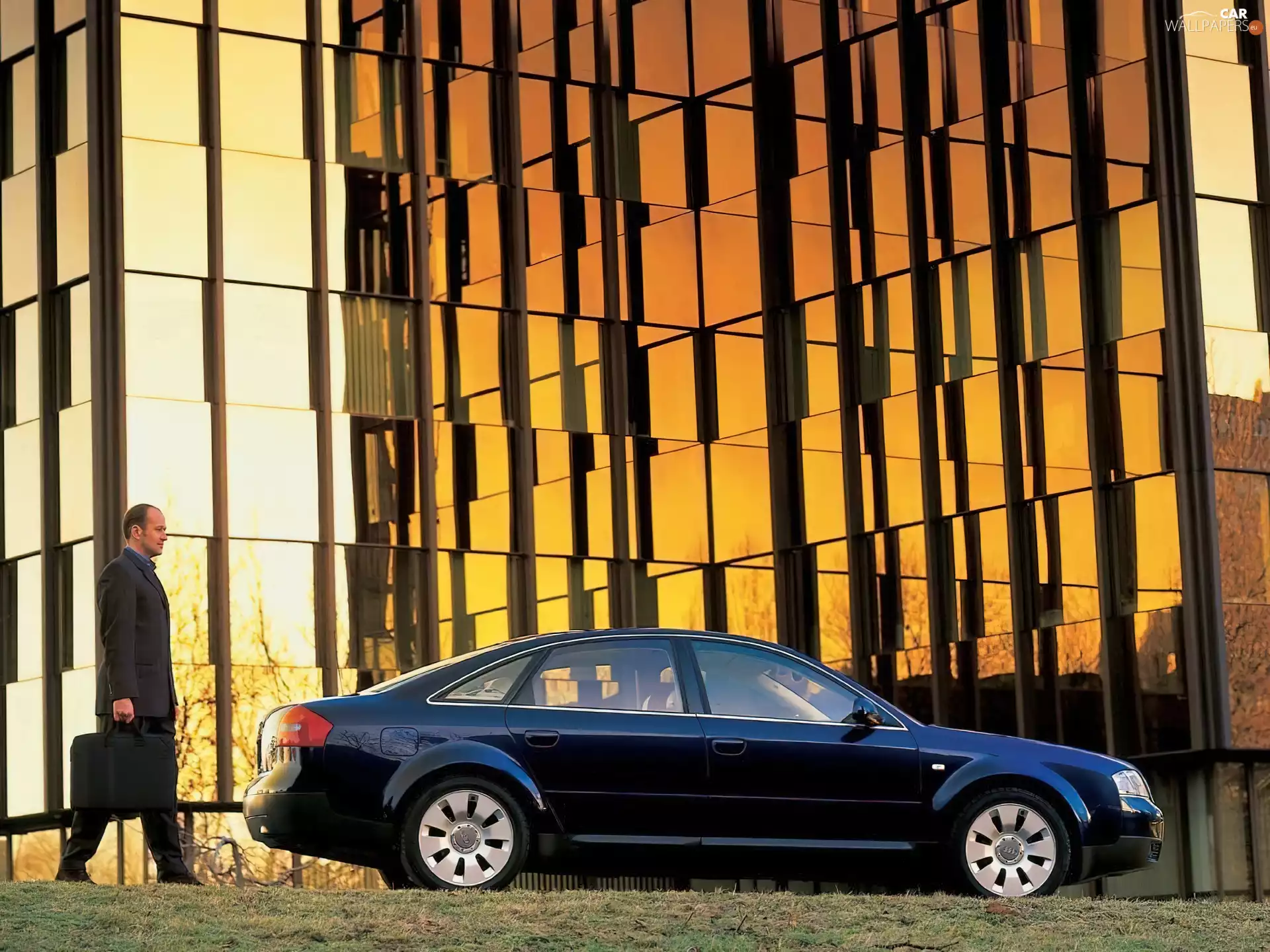 Office building, navy blue, Audi A6