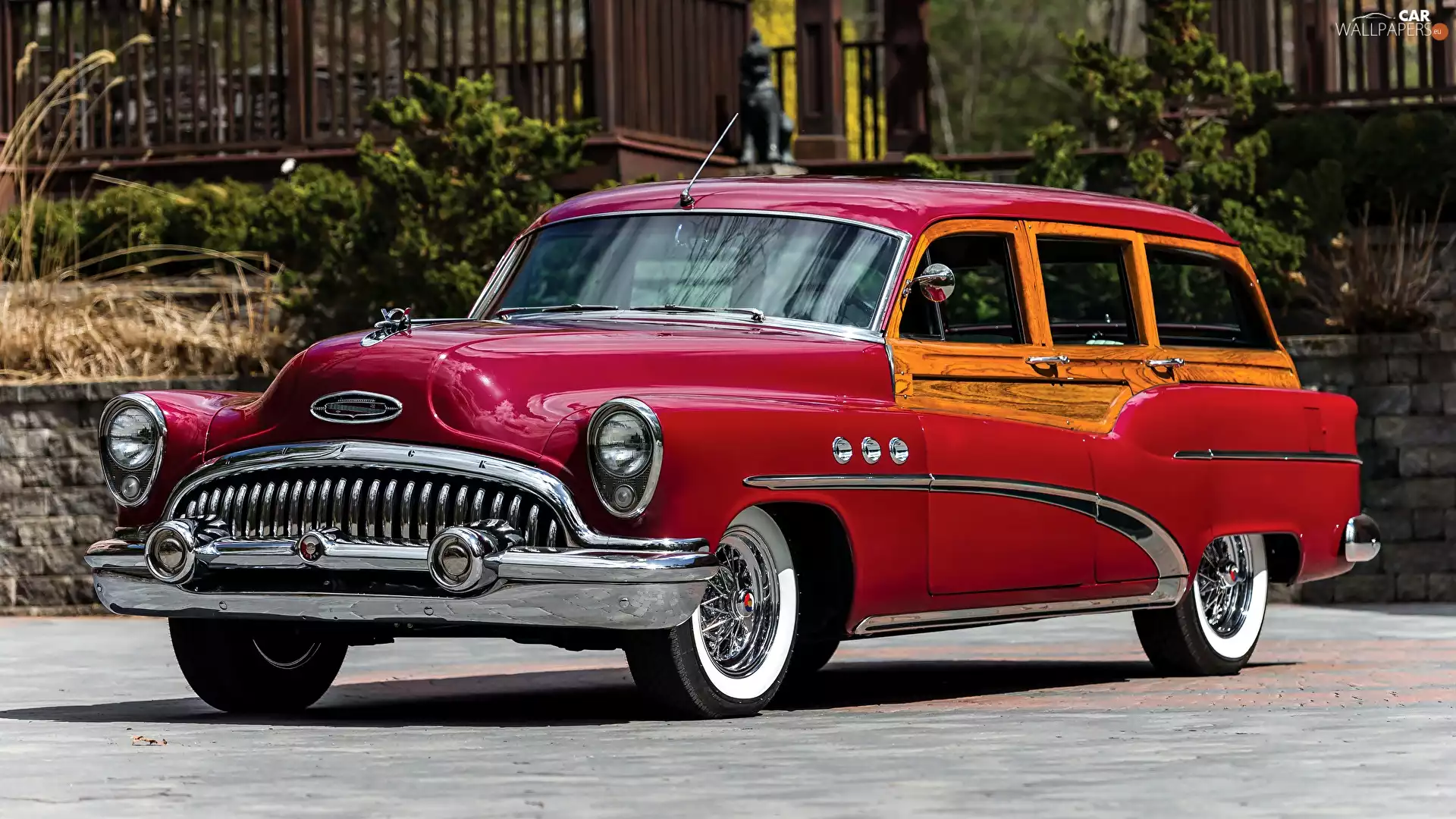 Red, 1953, antique, Buick Estate Wagon