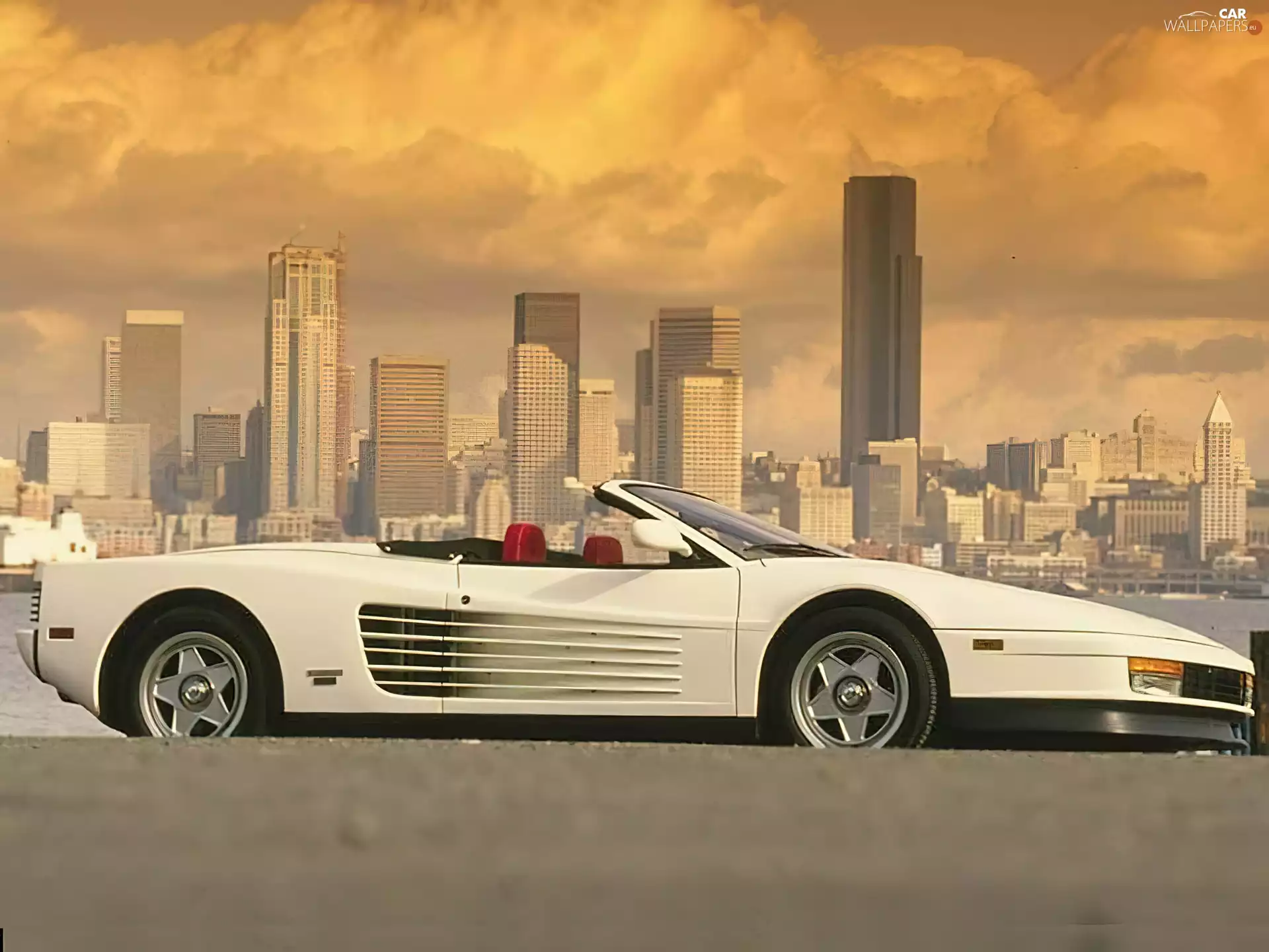 White, Cabrio, Town, Ferrari Testarossa