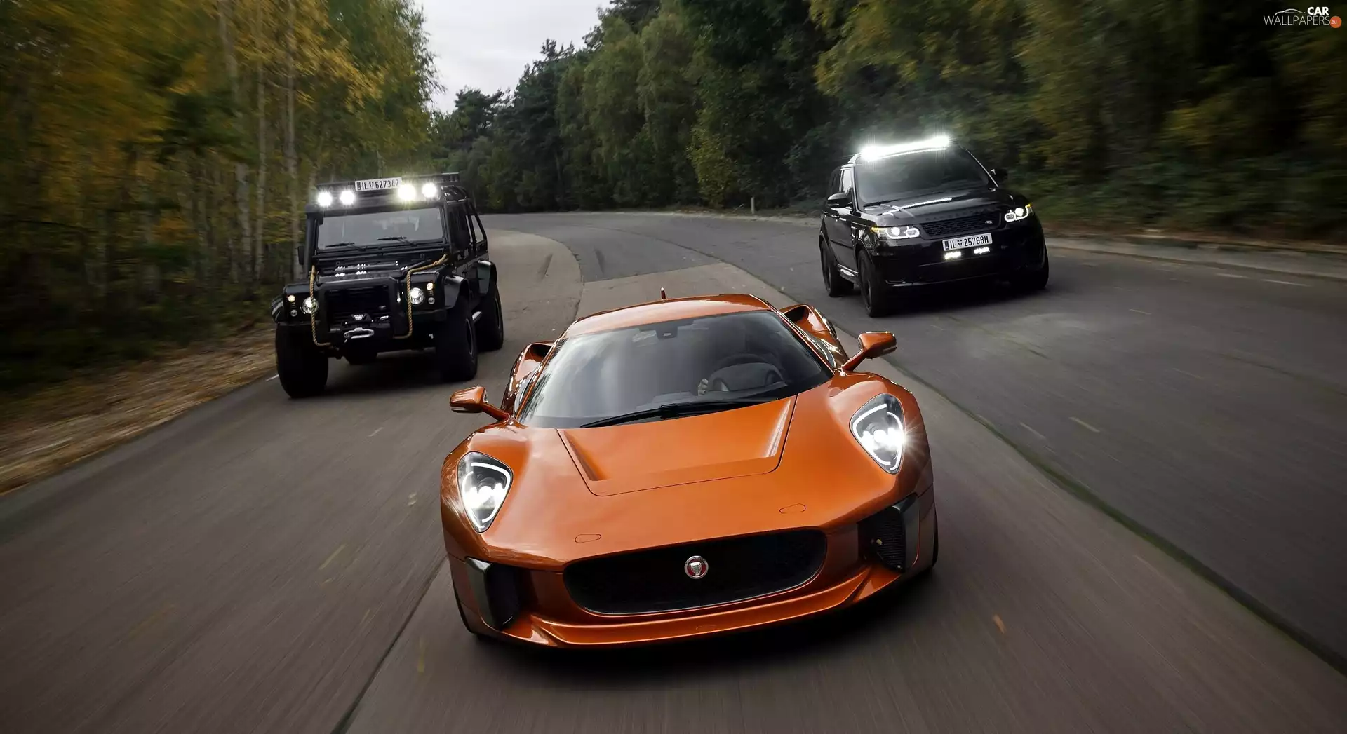 Way, Jaguar, Three, cars, forest, CX