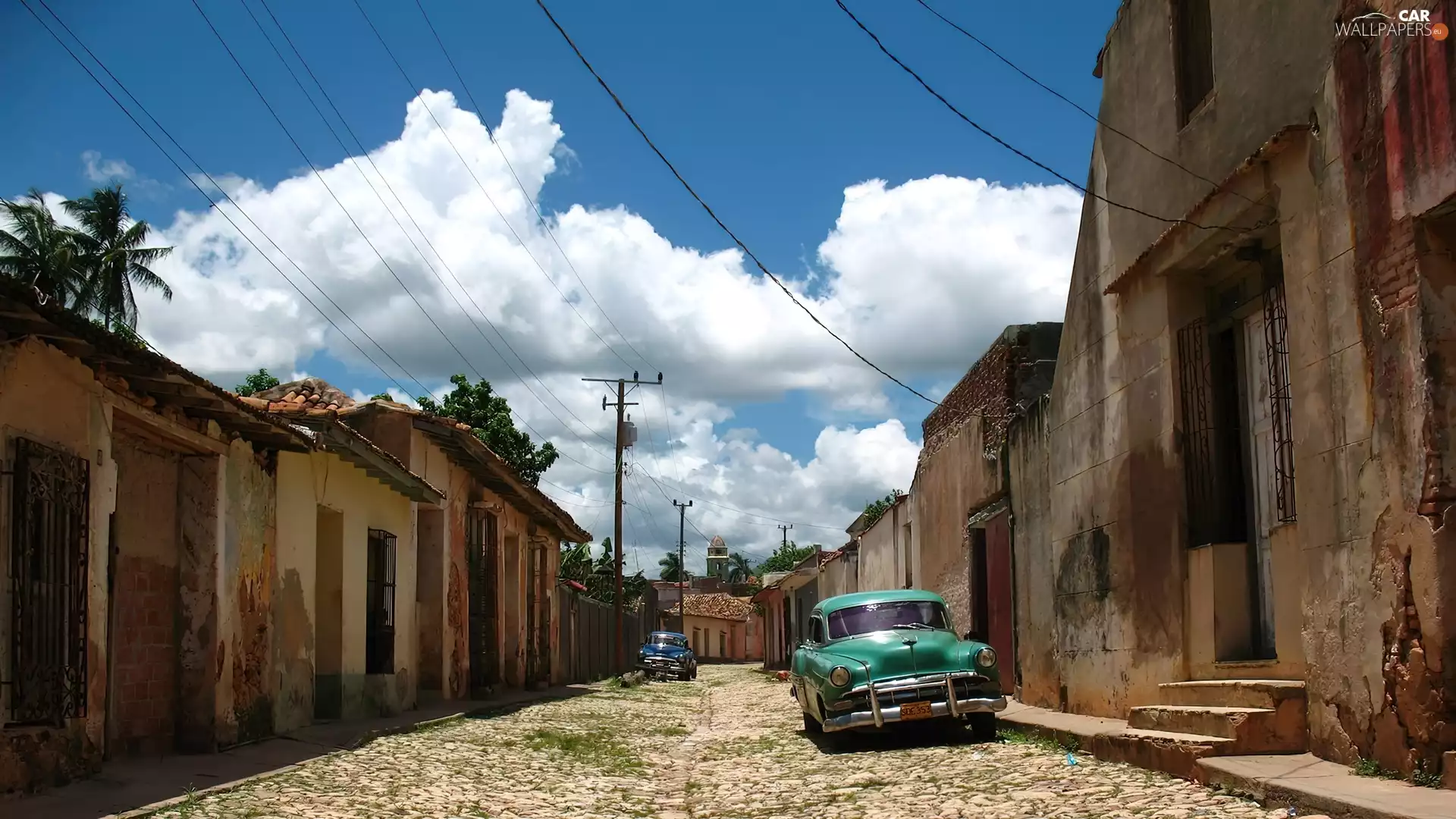 vintage, Street, Houses, cars