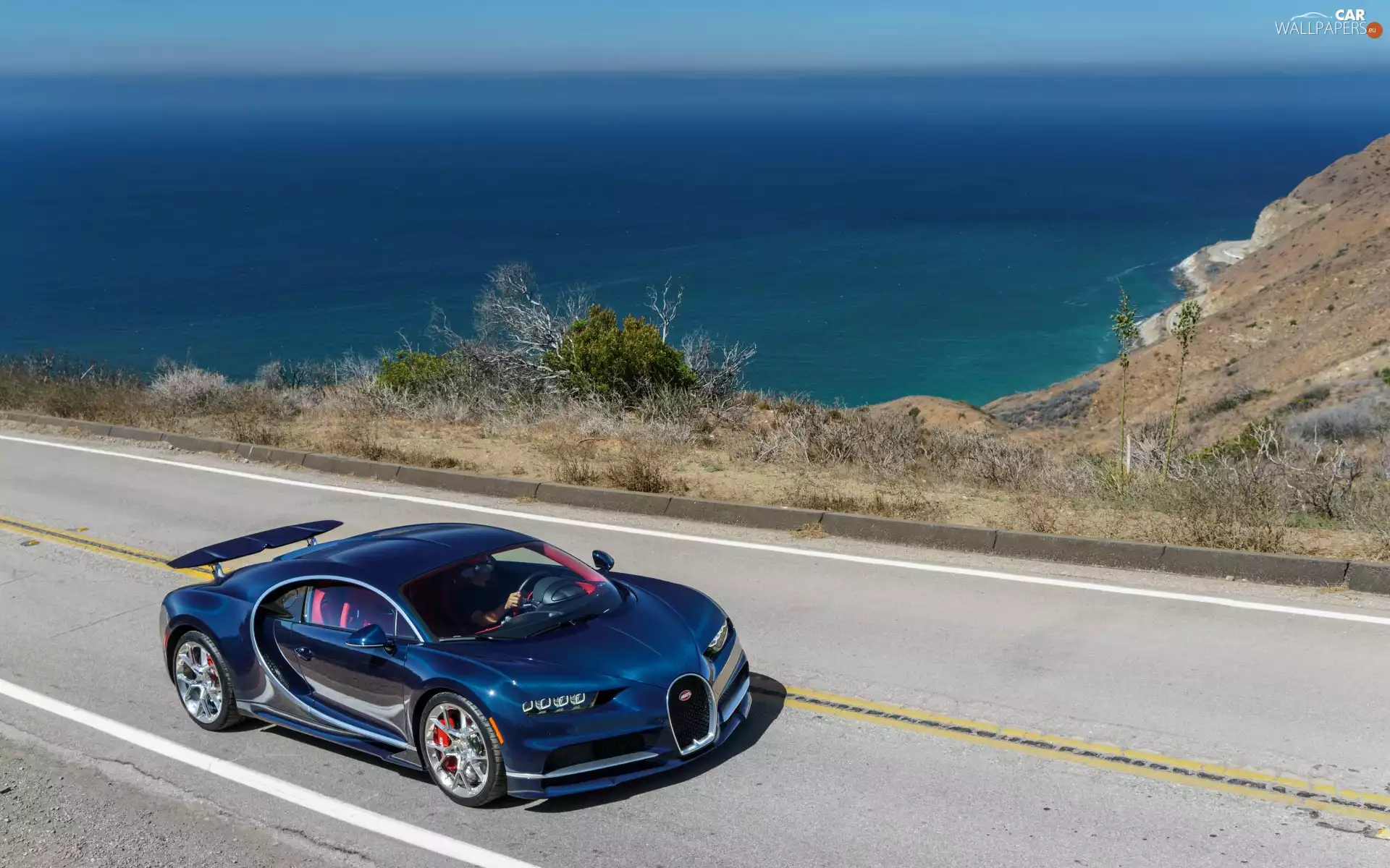 Way, Bugatti, sea, Chiron, Automobile, coast, VEGETATION