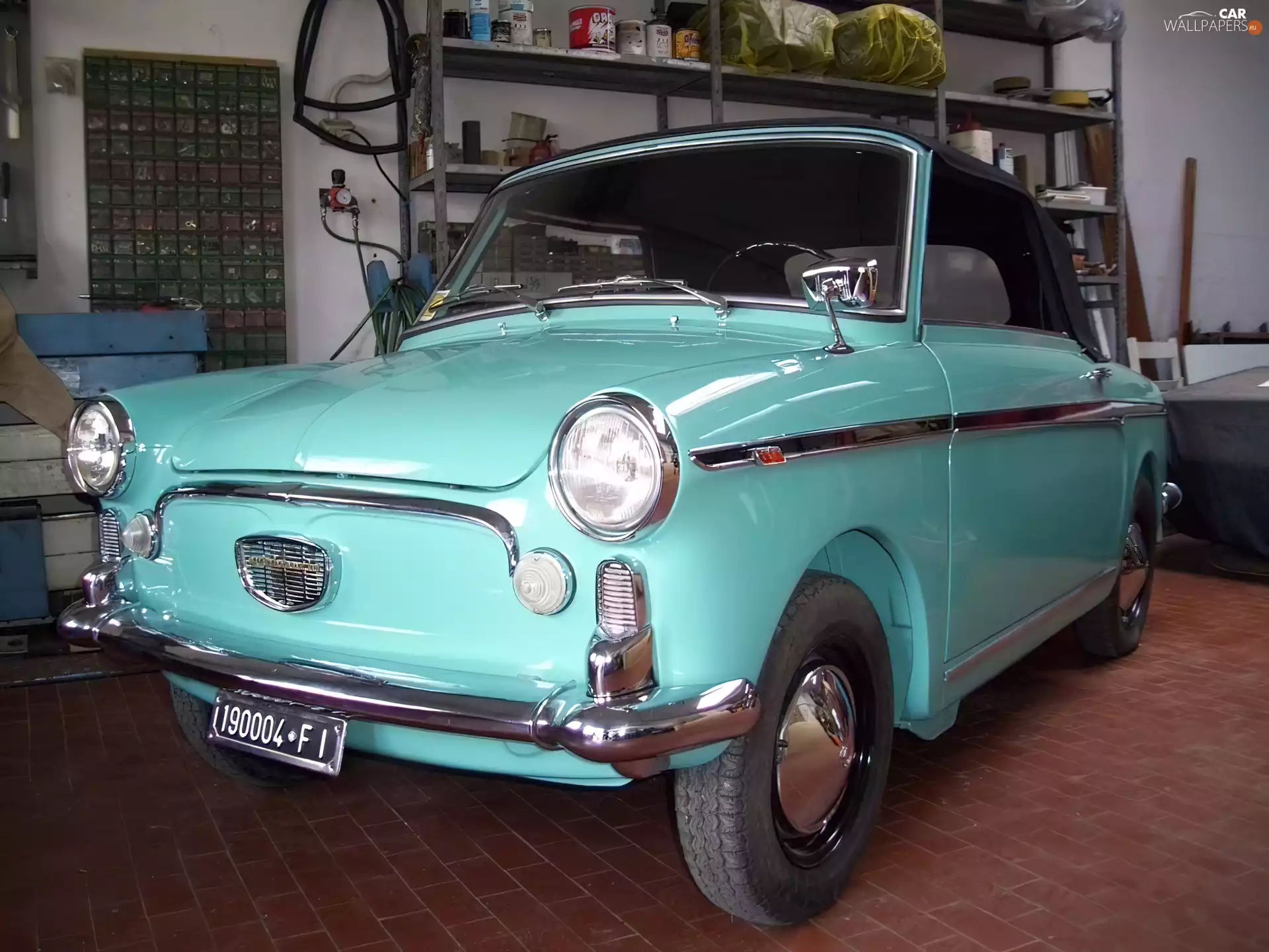 blue, chrome, garage, Autobianchi Bianchina