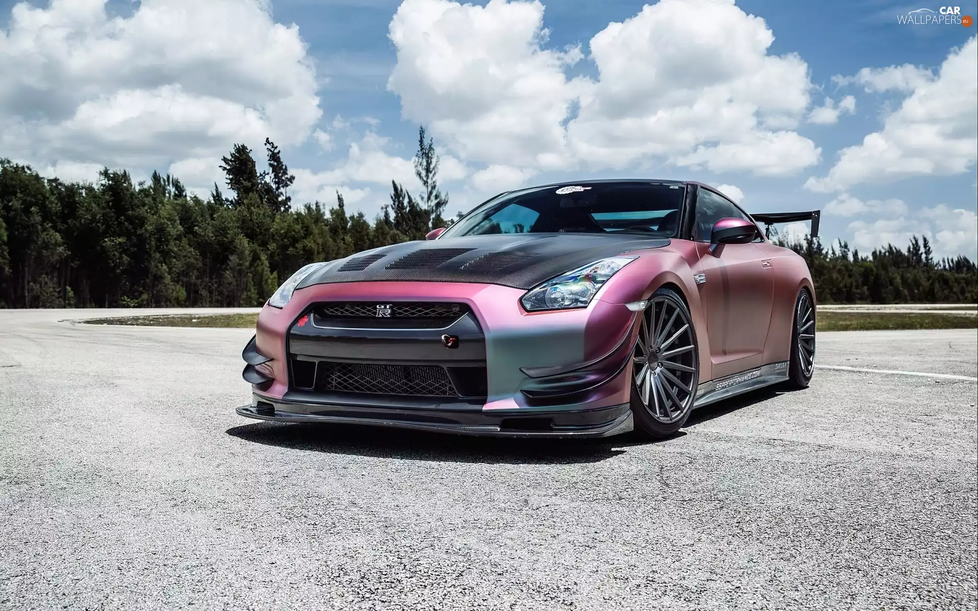forest, clouds, GTR, Way, Nissan