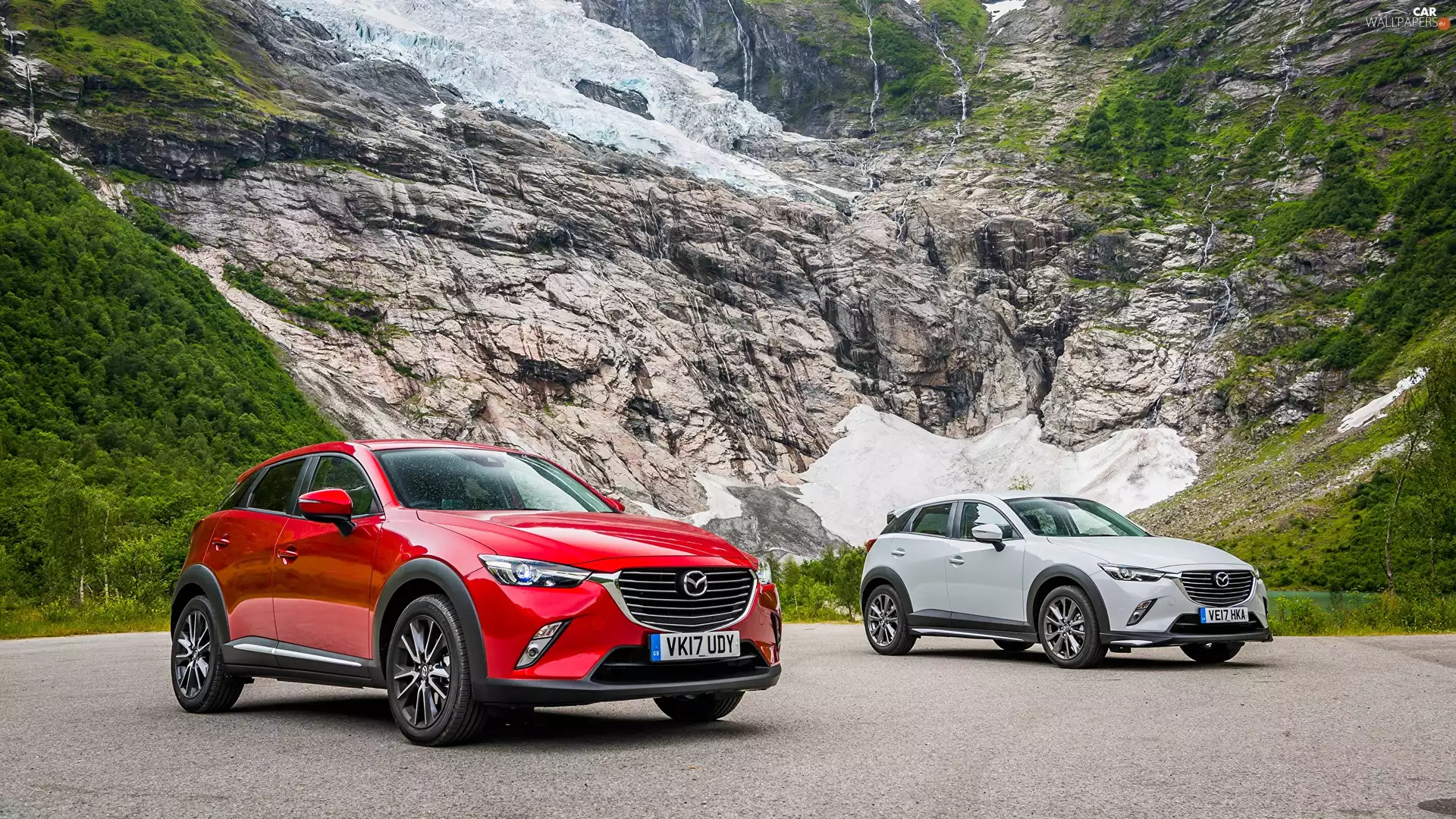 red hot, Mazda CX-3, Mountains, White