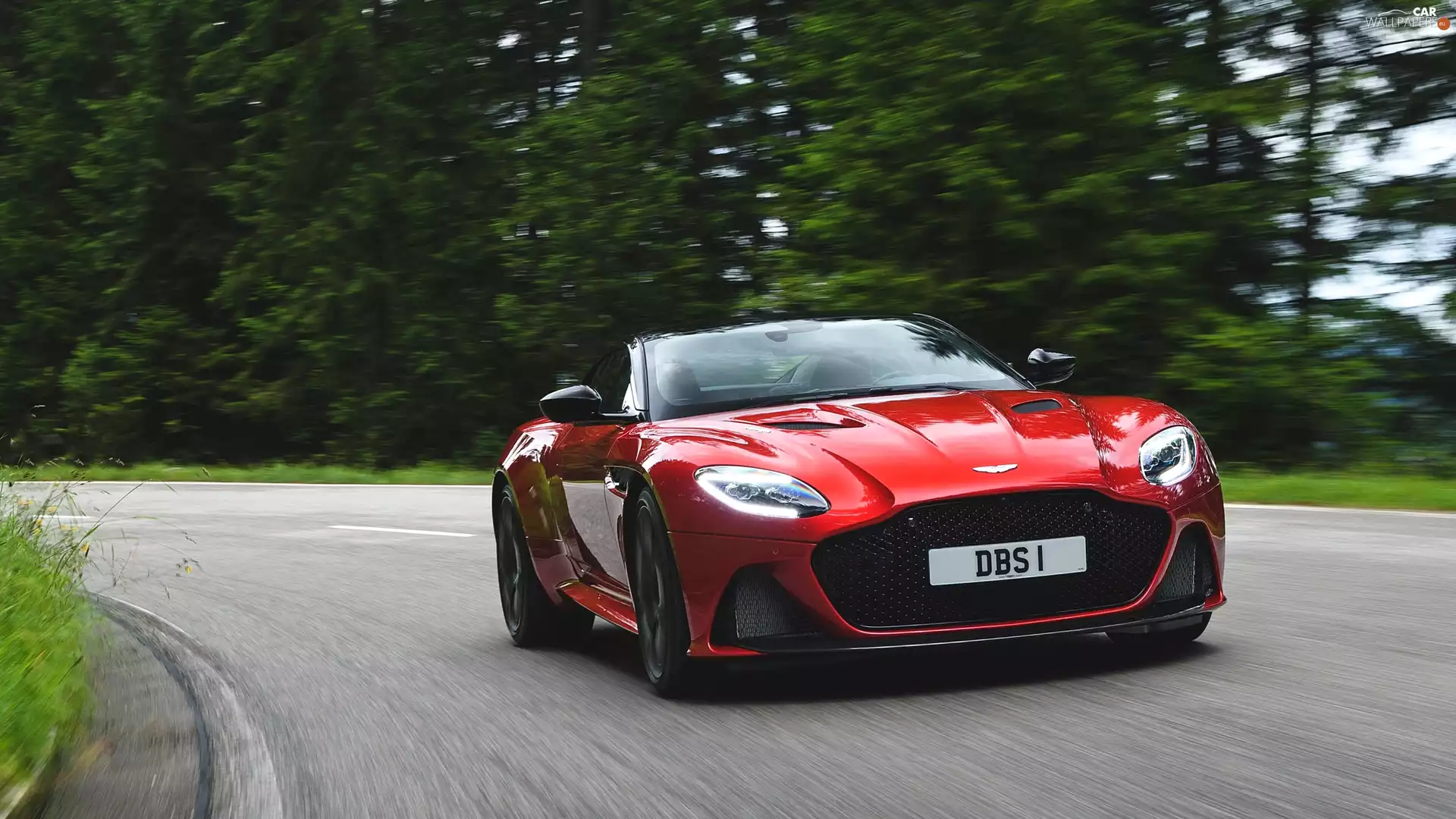 Superleggera, Red, trees, viewes, Way, Aston Martin DBS