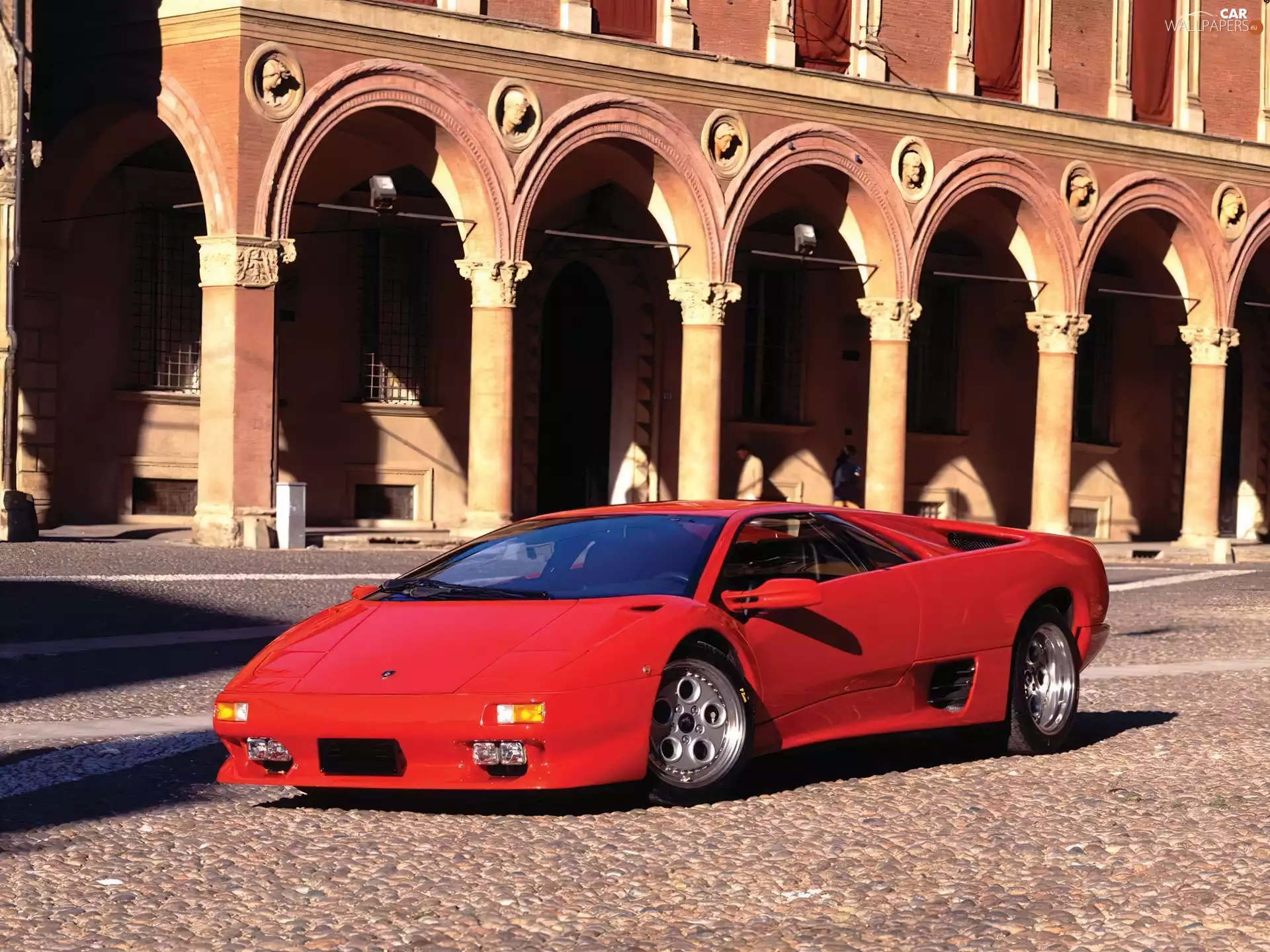 Lamborghini Diablo, brick, paving, square