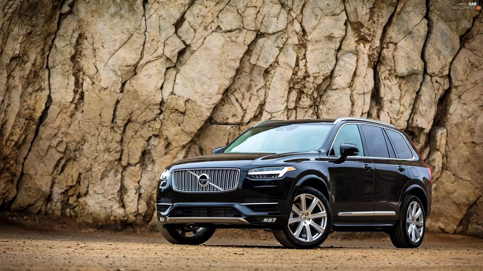 Black, 2016, rocks, Volvo XC90 T8 Excellence Edition