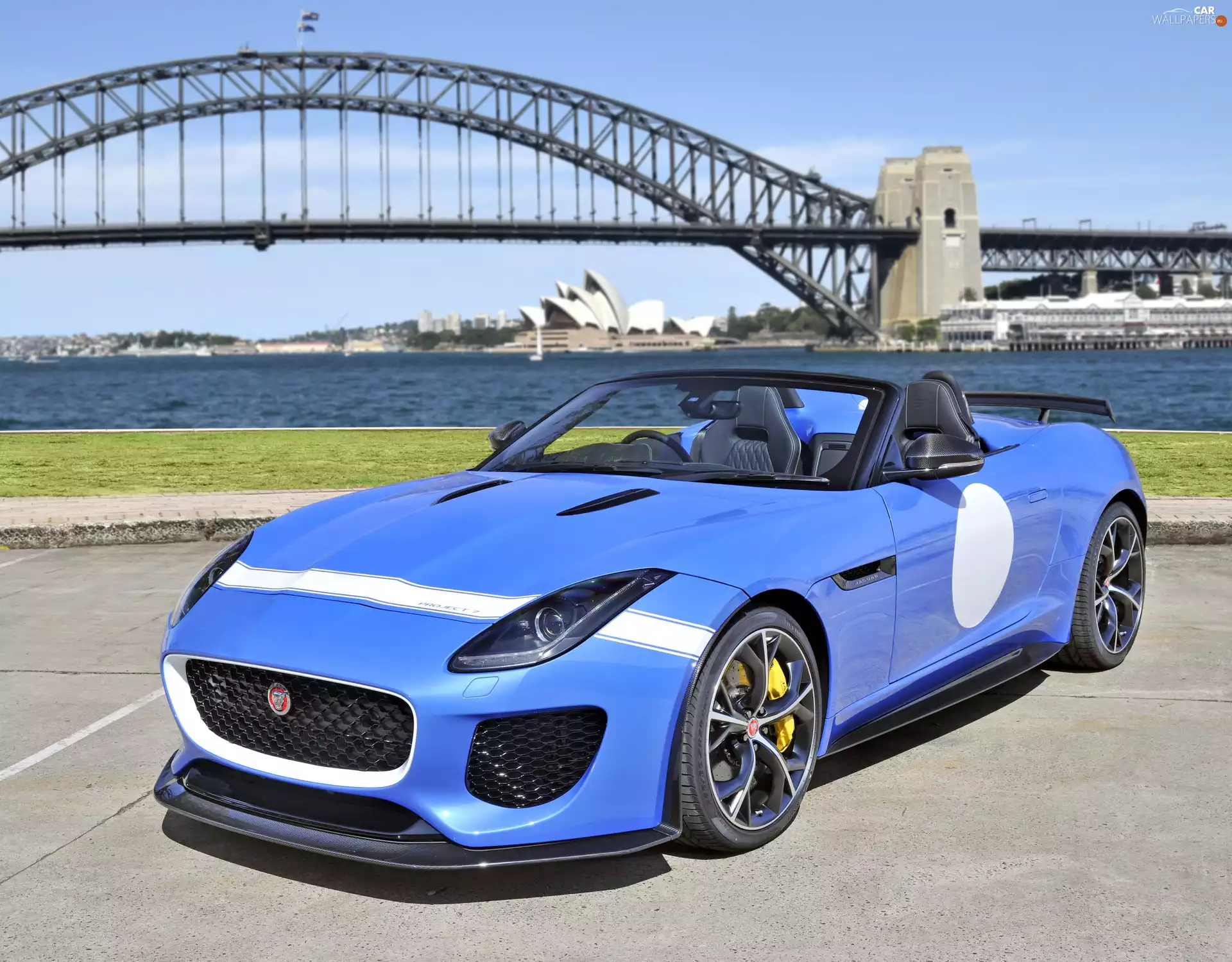 F-Type, Project 7, background, bridge, fuzzy, Jaguar, blue, Sydney