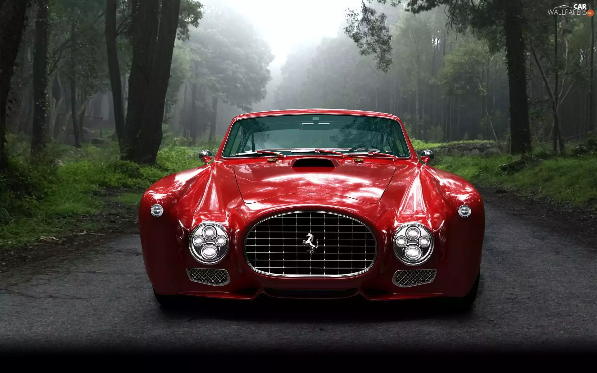 Red, road, Fog, Ferrari