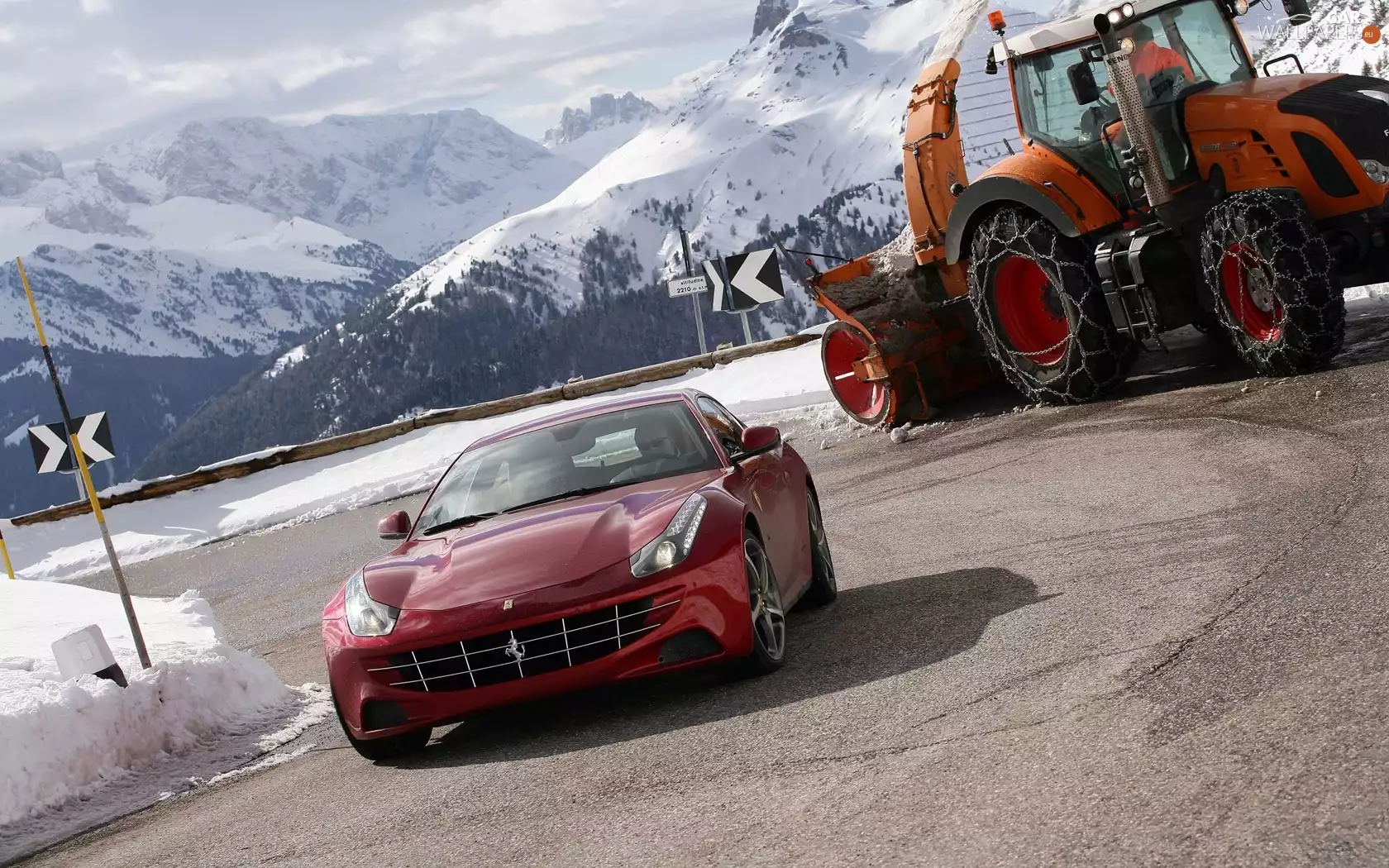 Red, Way, Mountains, Ferrari