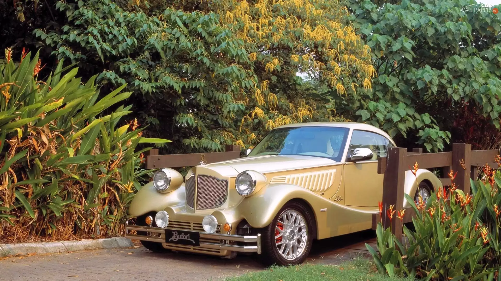 bridges, Automobile, viewes, Flowers, trees, antique