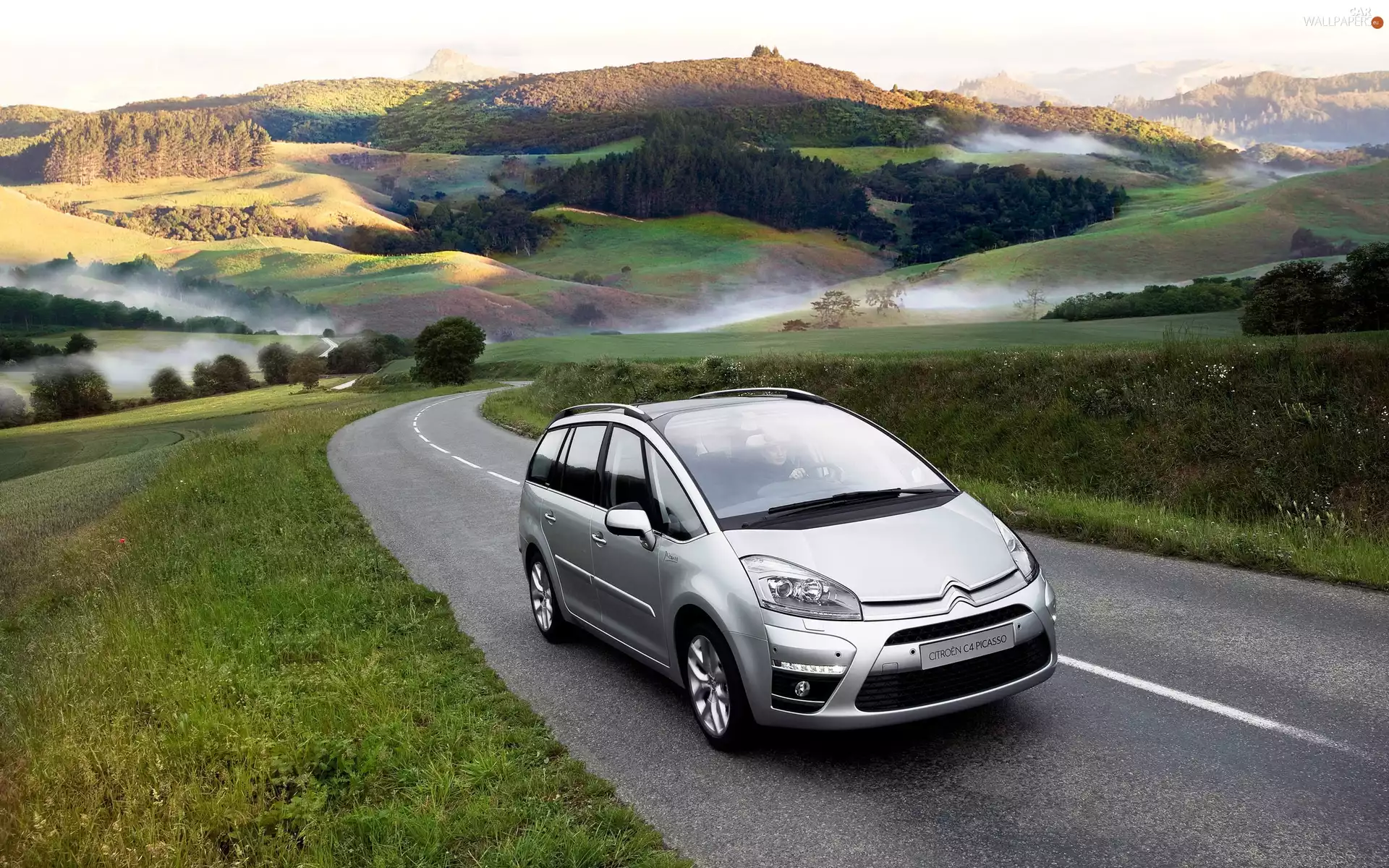 Way, Citroen, woods, Fog, Mountains, Picasso