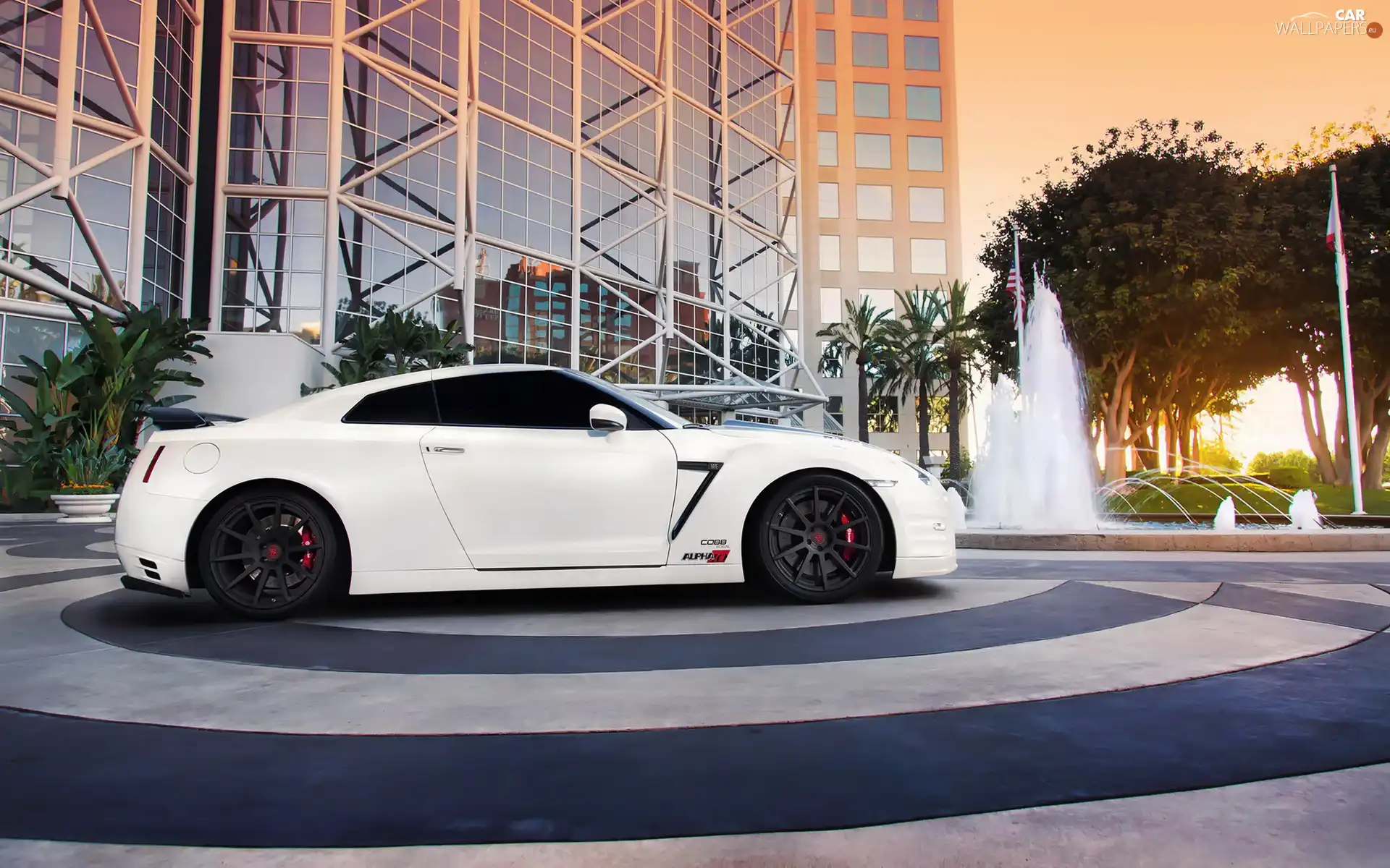 Nissan, high-rise, fountain, GTR