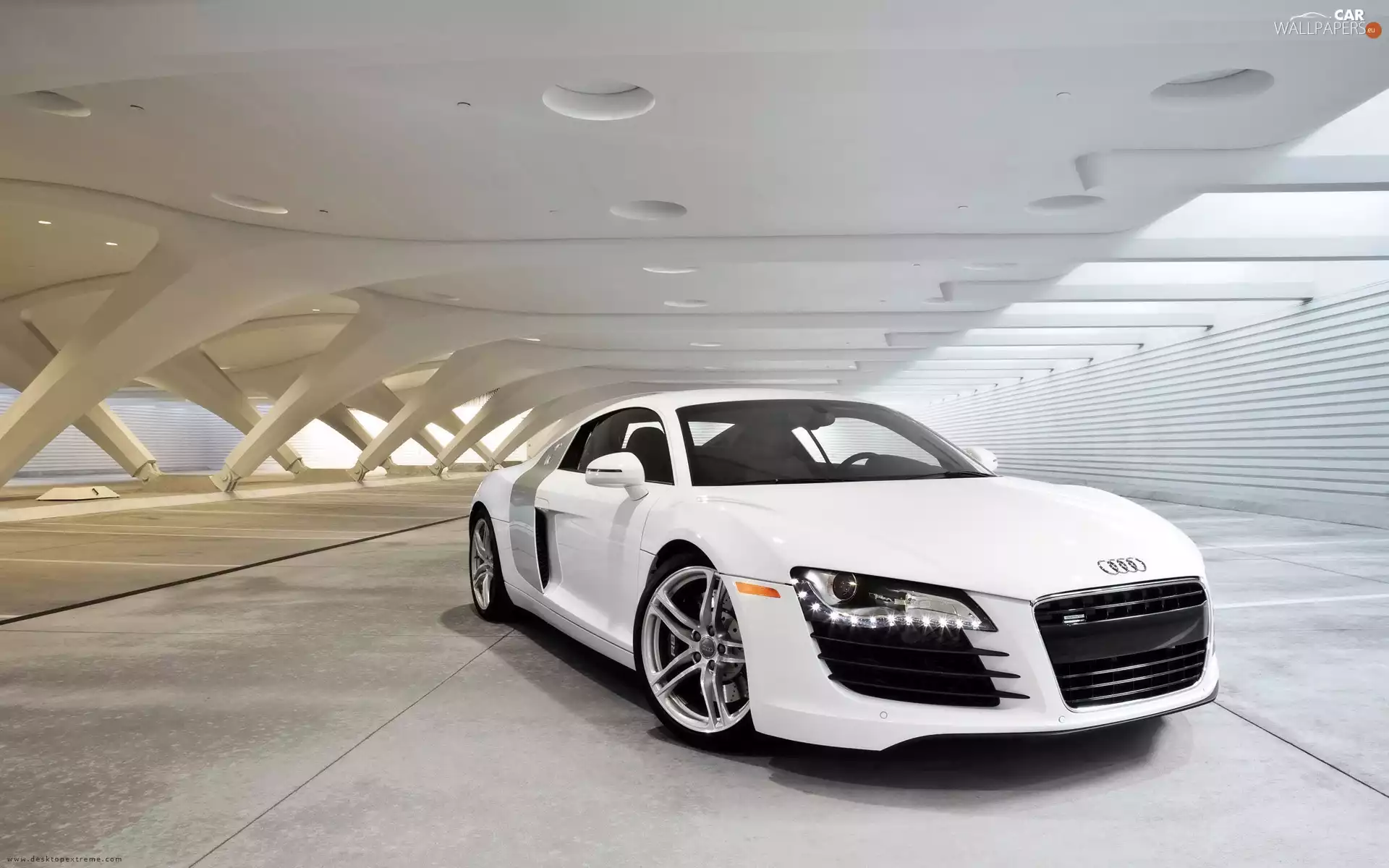 White, futuristic, parking, Audi R8