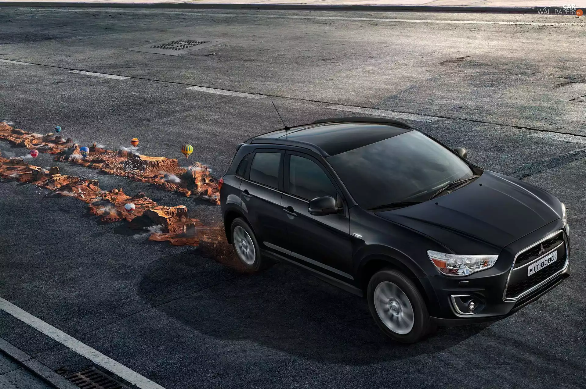 Way, Automobile, Mountains, graphics, traces, Mitsubishi Outlander