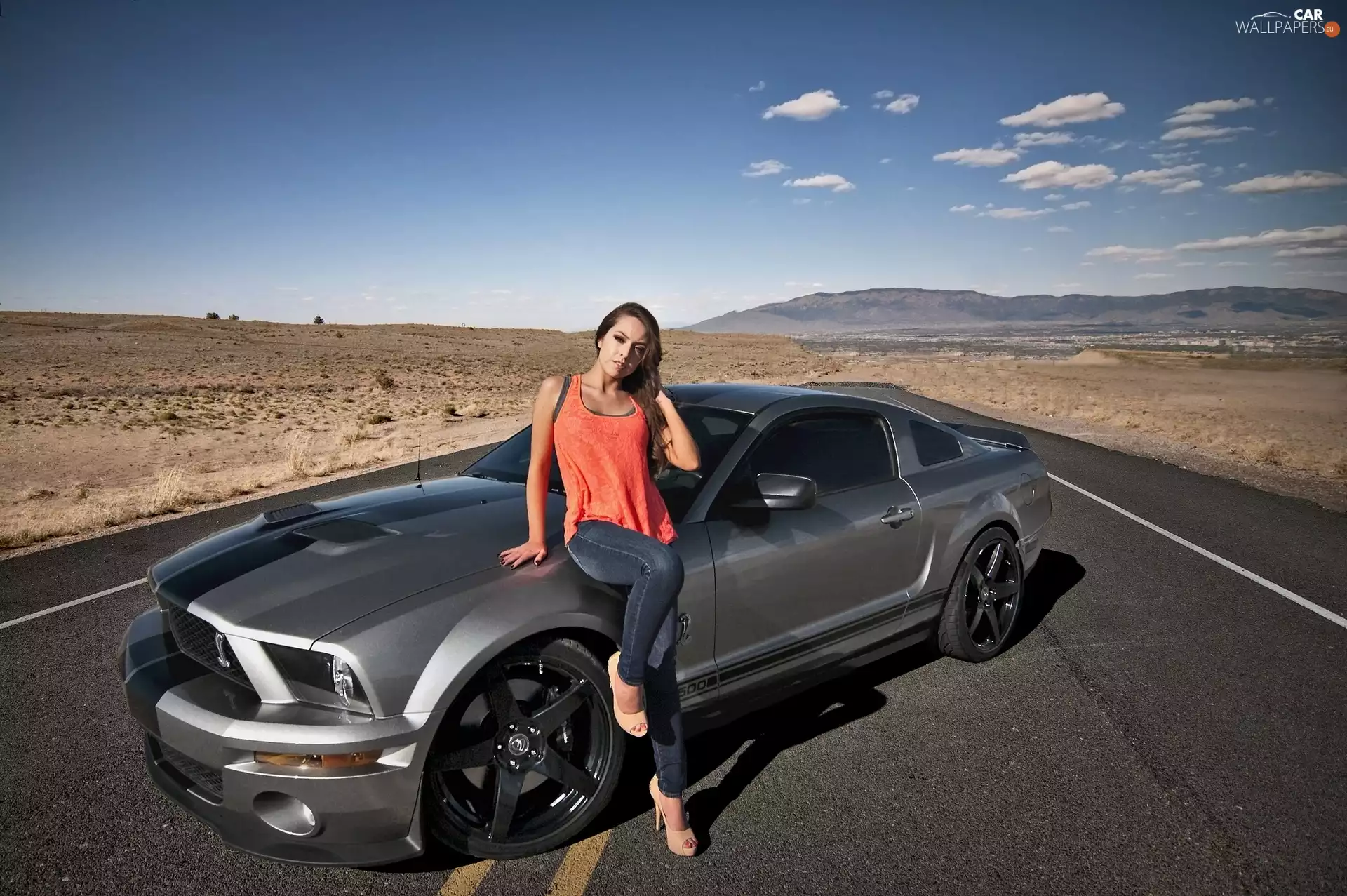 Women, Ford Mustang, Gray
