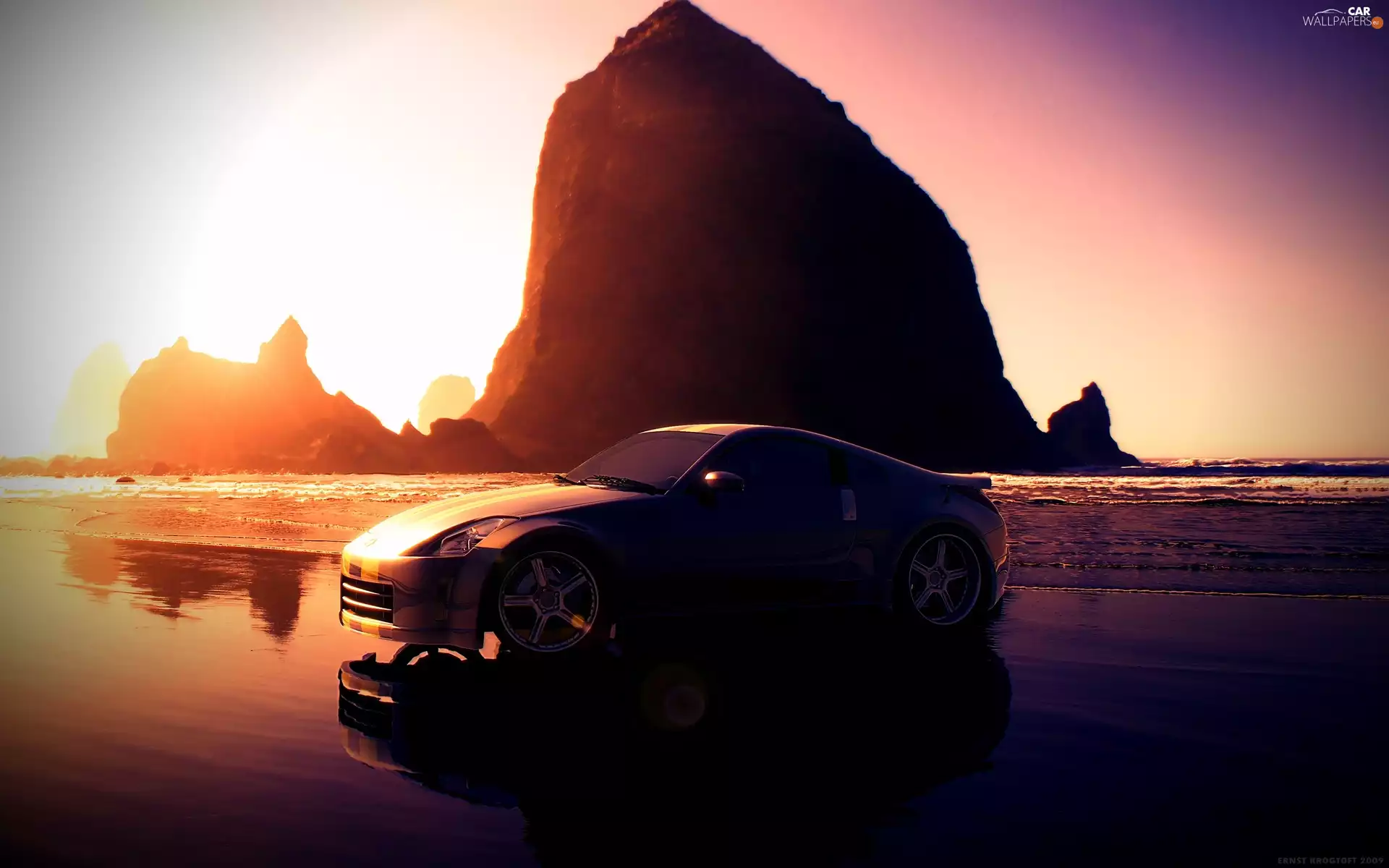 Nissan 350, rocks, Great Sunsets, Beaches