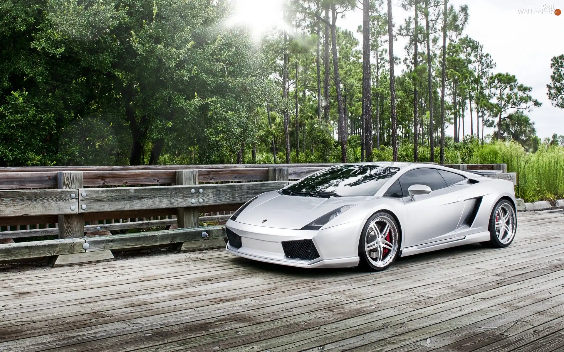 bridge, Lamborghini Gallardo, green