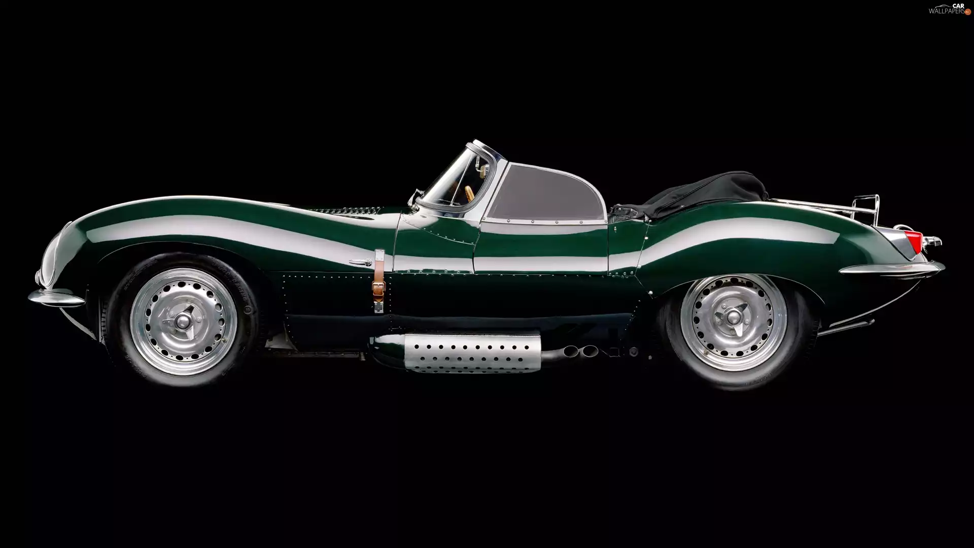 Green, Automobile, exhaust pipe, antique, open roof, Jaguar Xkss 1956