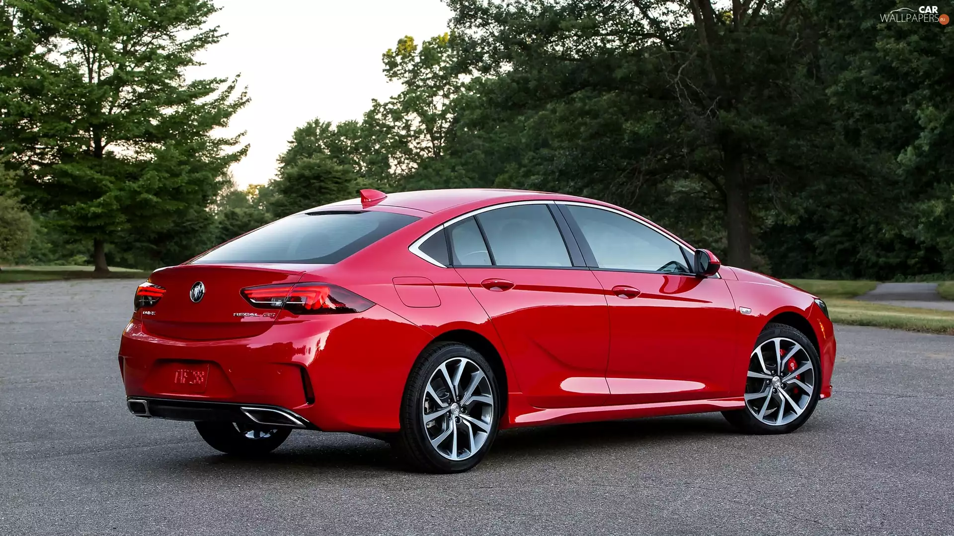 2018, Red, trees, viewes, Way, Buick Regal GS