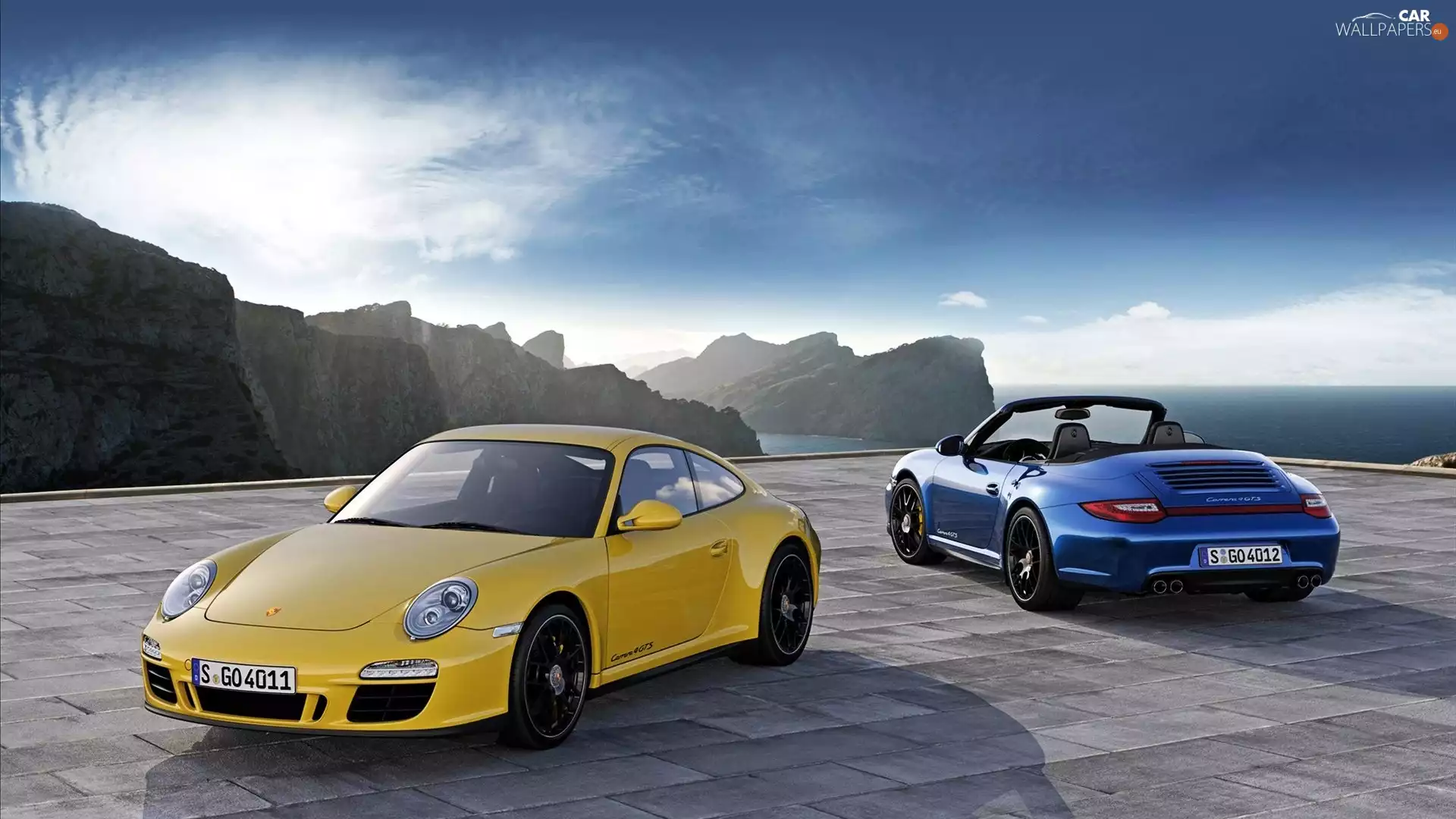 CARRERA, GTS, blue, Porsche, Yellow