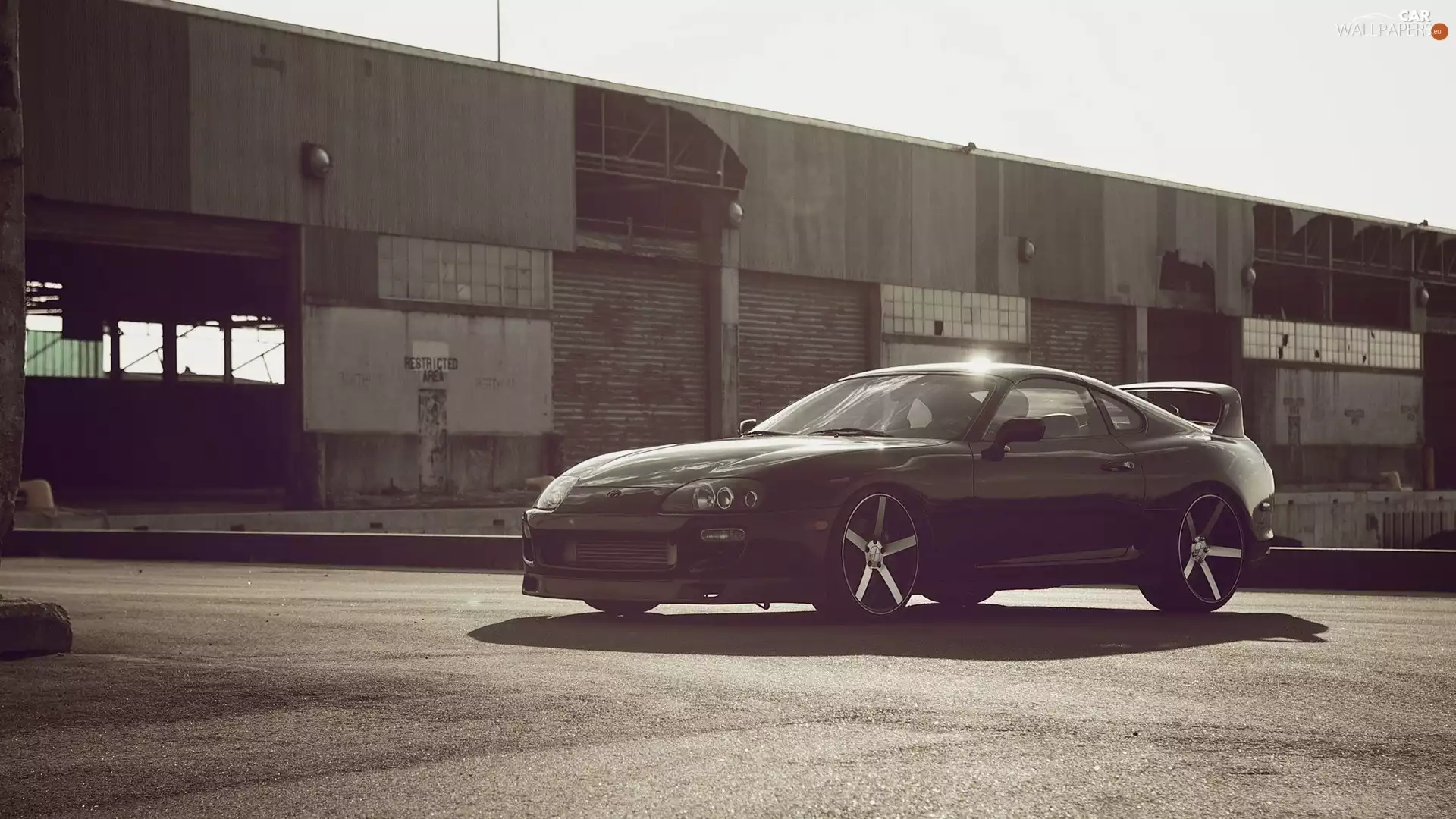 black, Toyota, abandoned, hall, wheels, Supra