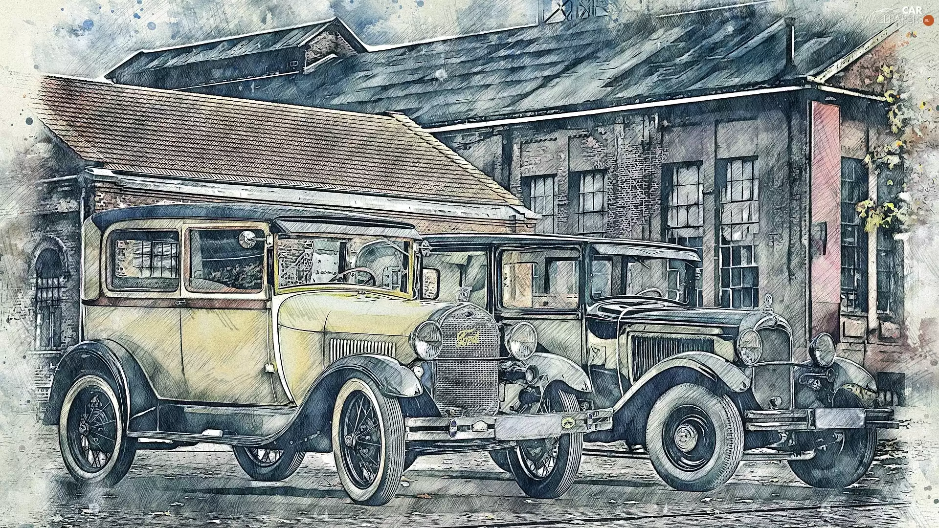 graphics, Classic Cars, house