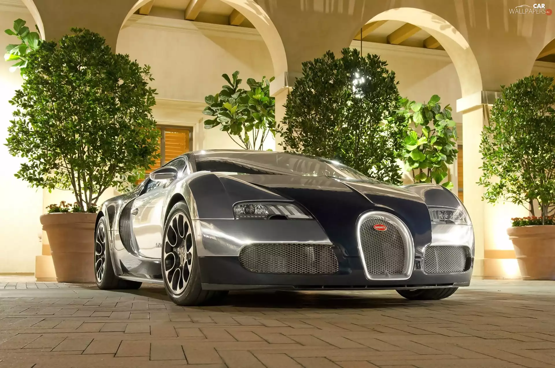 motor car, Floodlit, House, Bugatti Veyron