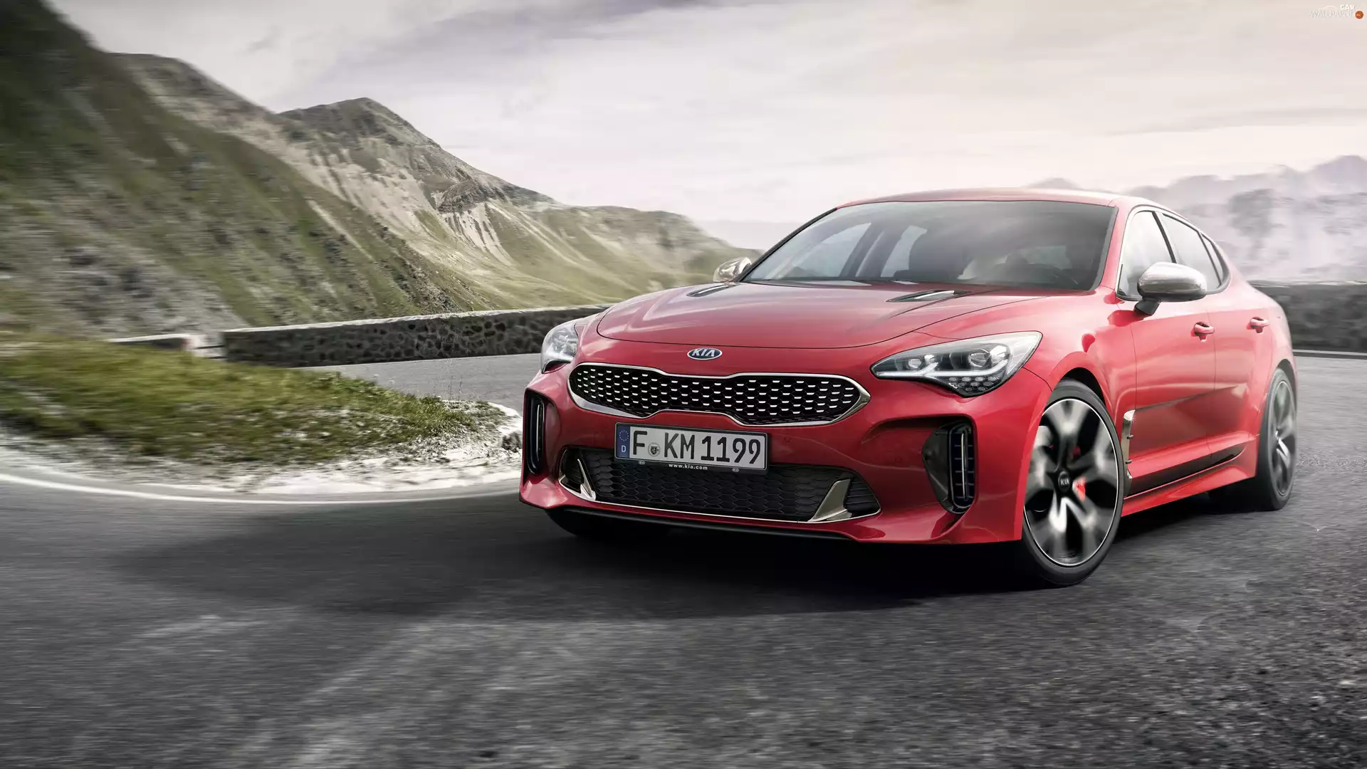 Front, red hot, Kia Stinger GT