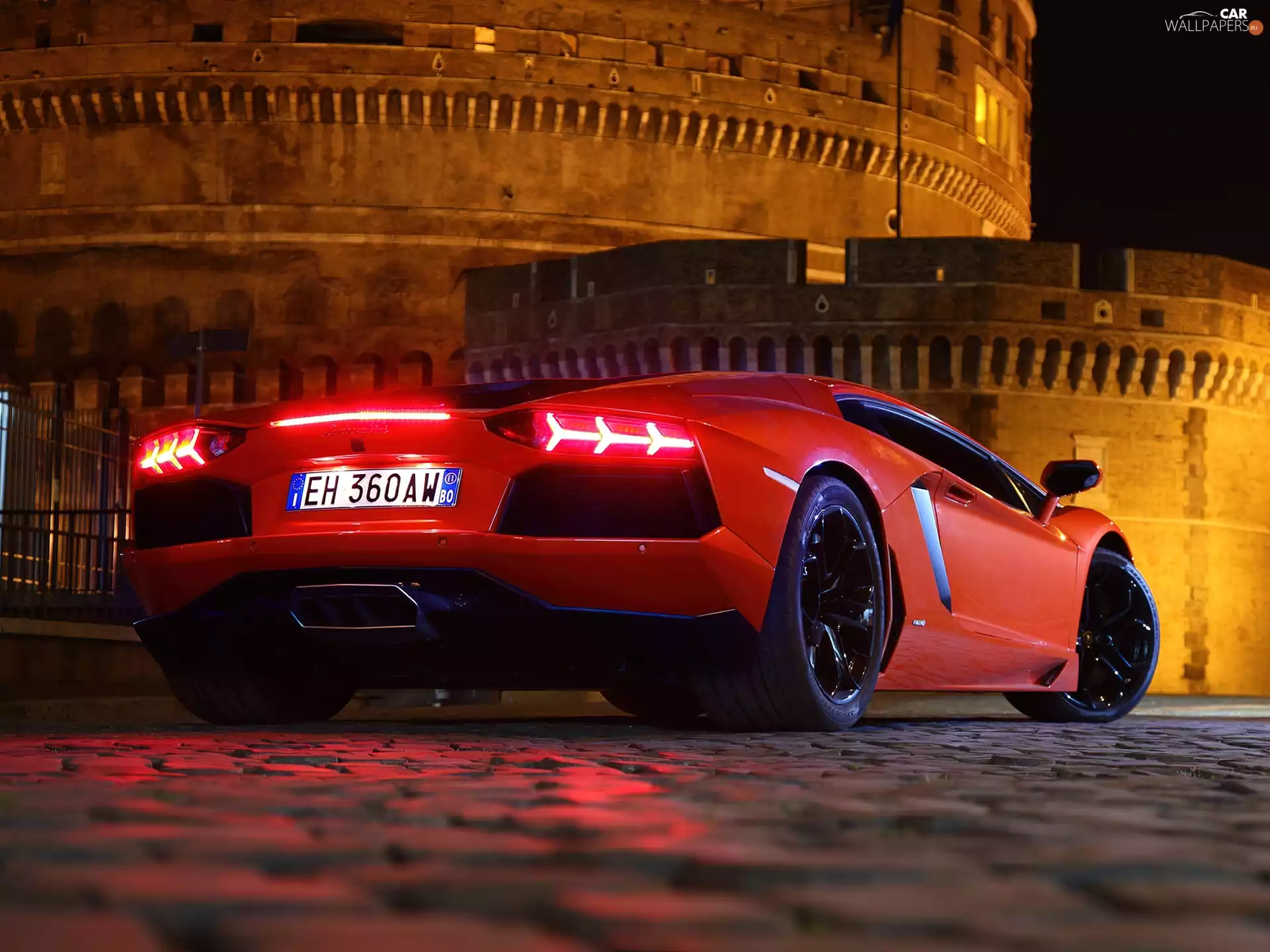 castle, Lamborghini Aventador, the walls