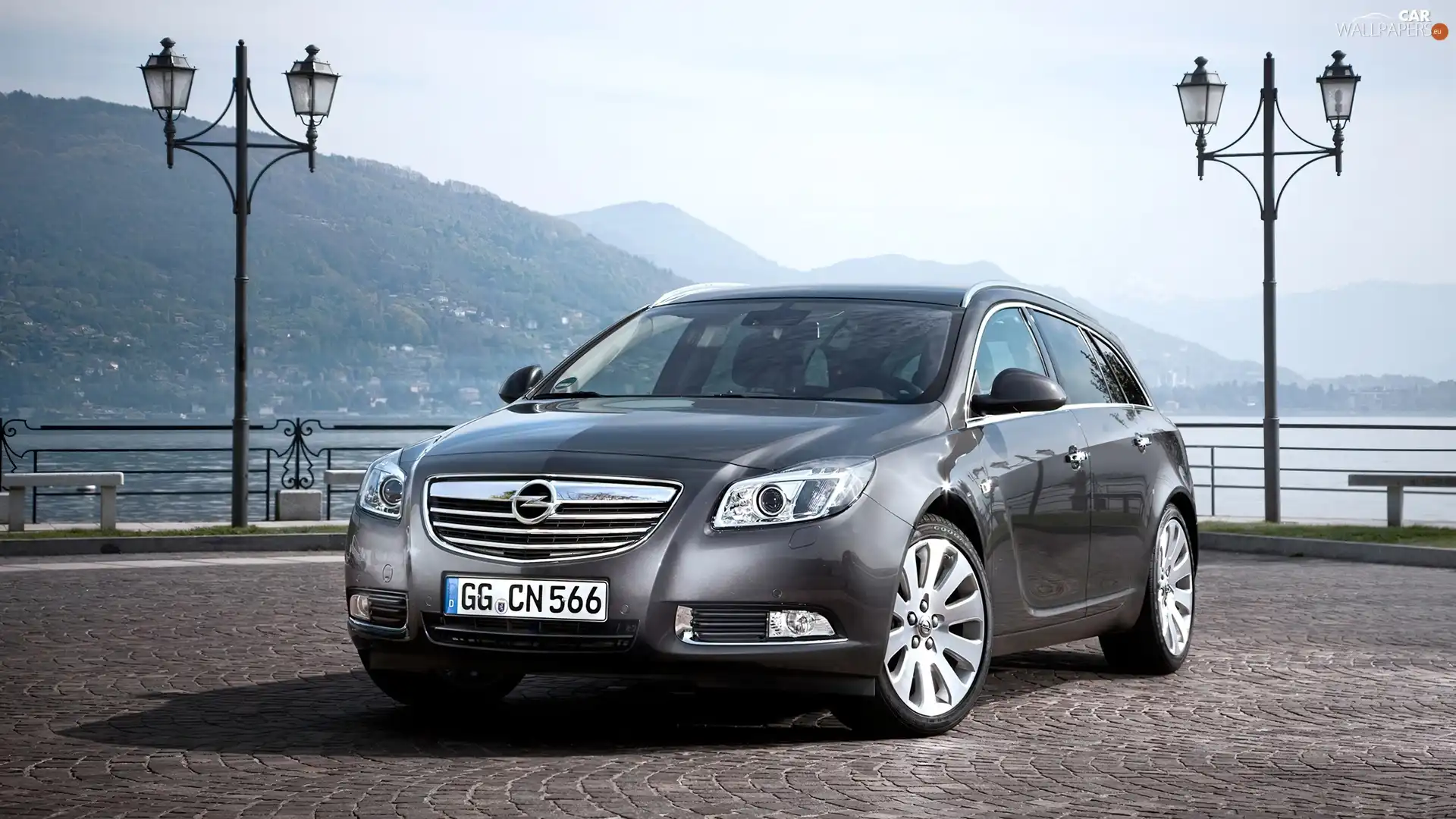 Opel Insignia, lake, lanterns, Mountains