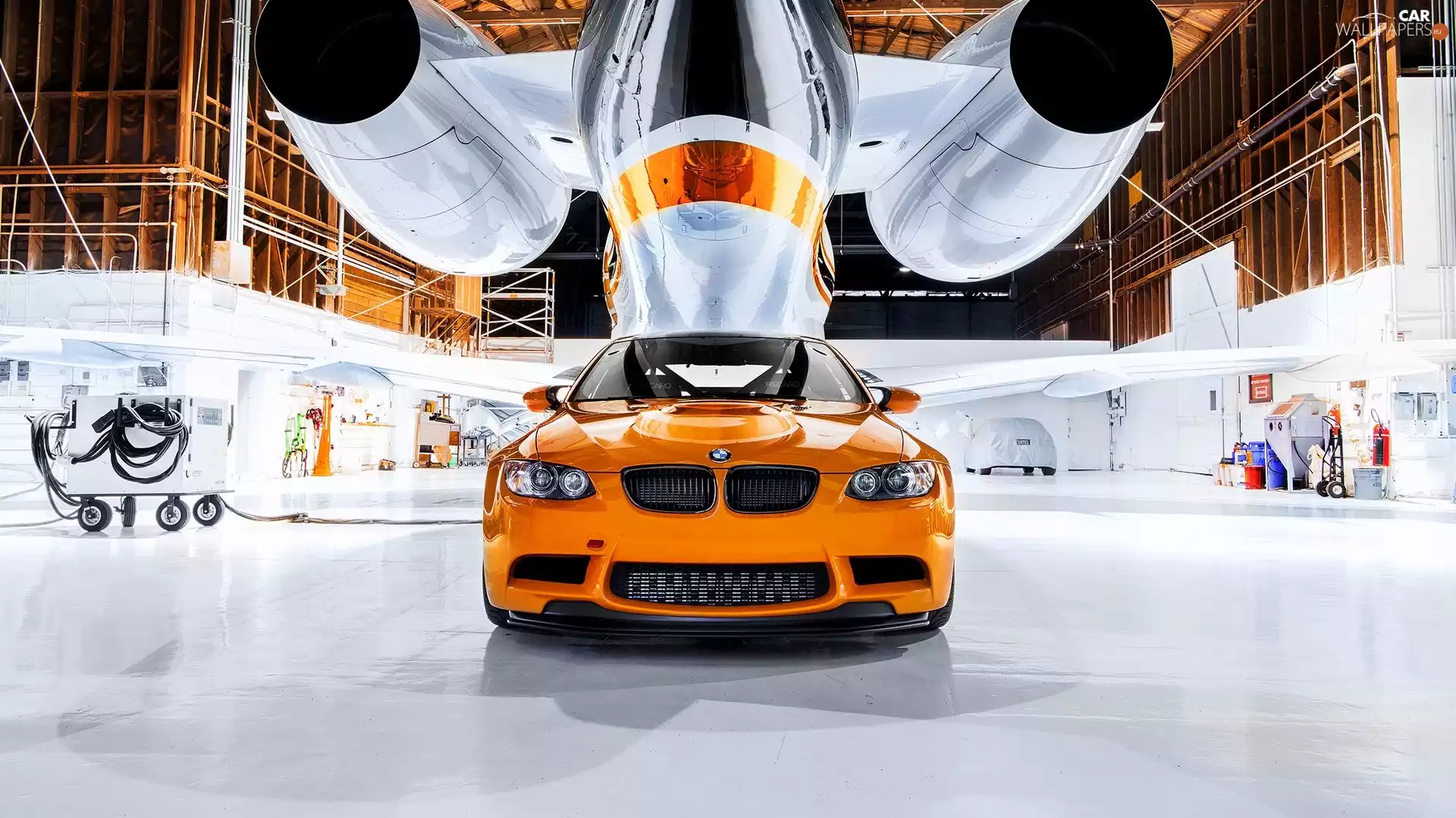BMW, plane, hall, M3