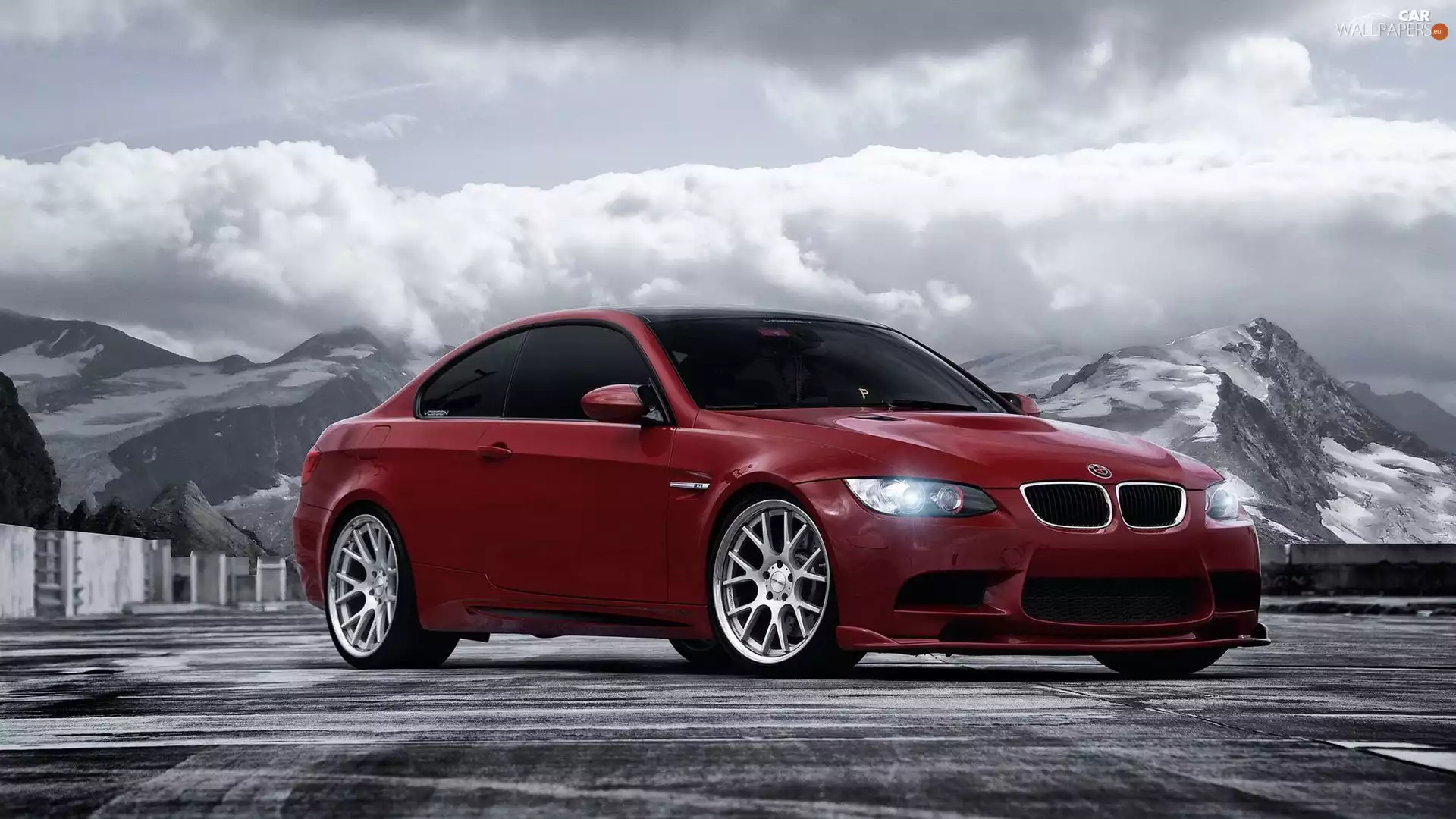 Mountains, clouds, BMW M3, TUNING, claret