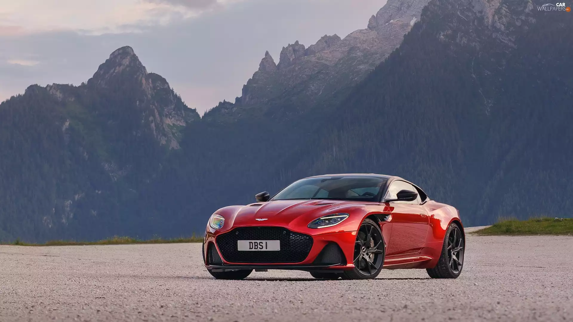 Front, Mountains, Aston Martin DBS, Superleggera, Red