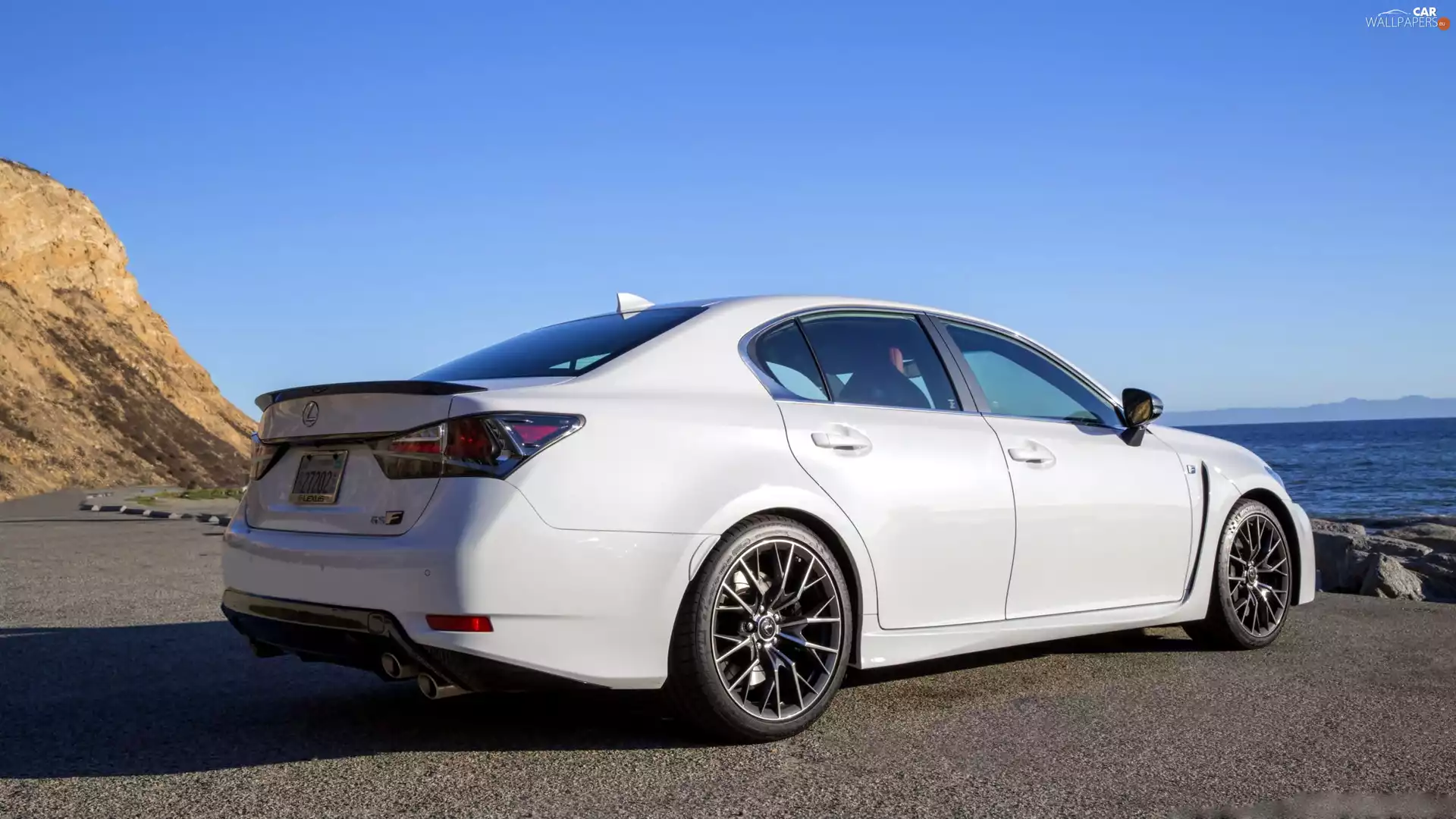 lake, mountains, Lexus, GS, White